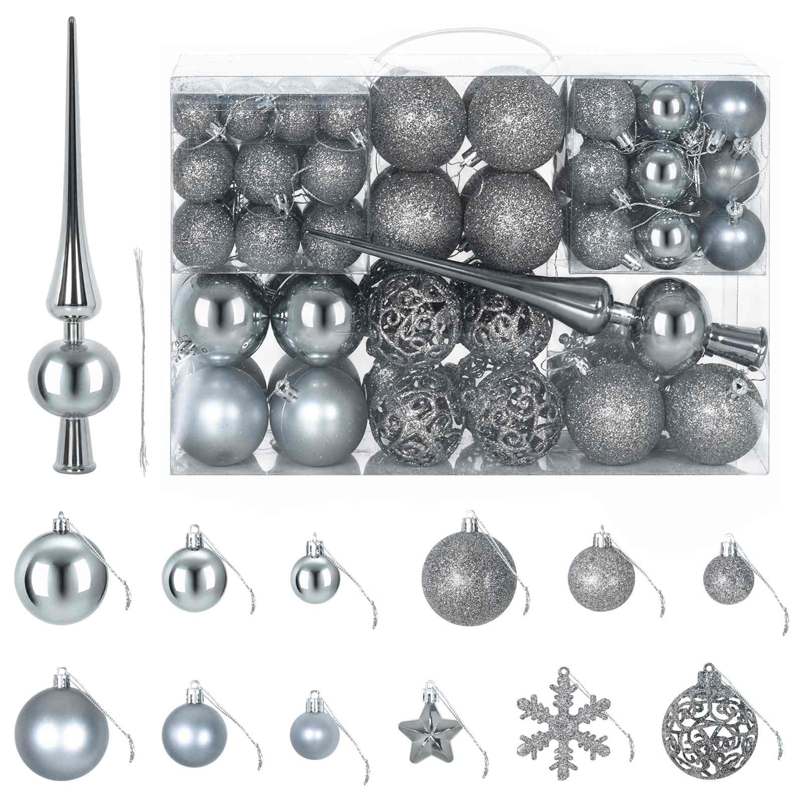 Set di Palline di Natale 111 pz Grigio 6 cm Polistirolo