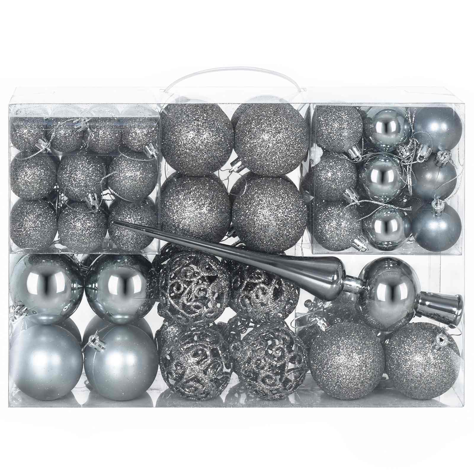 Set di Palline di Natale 111 pz Grigio 6 cm Polistirolo