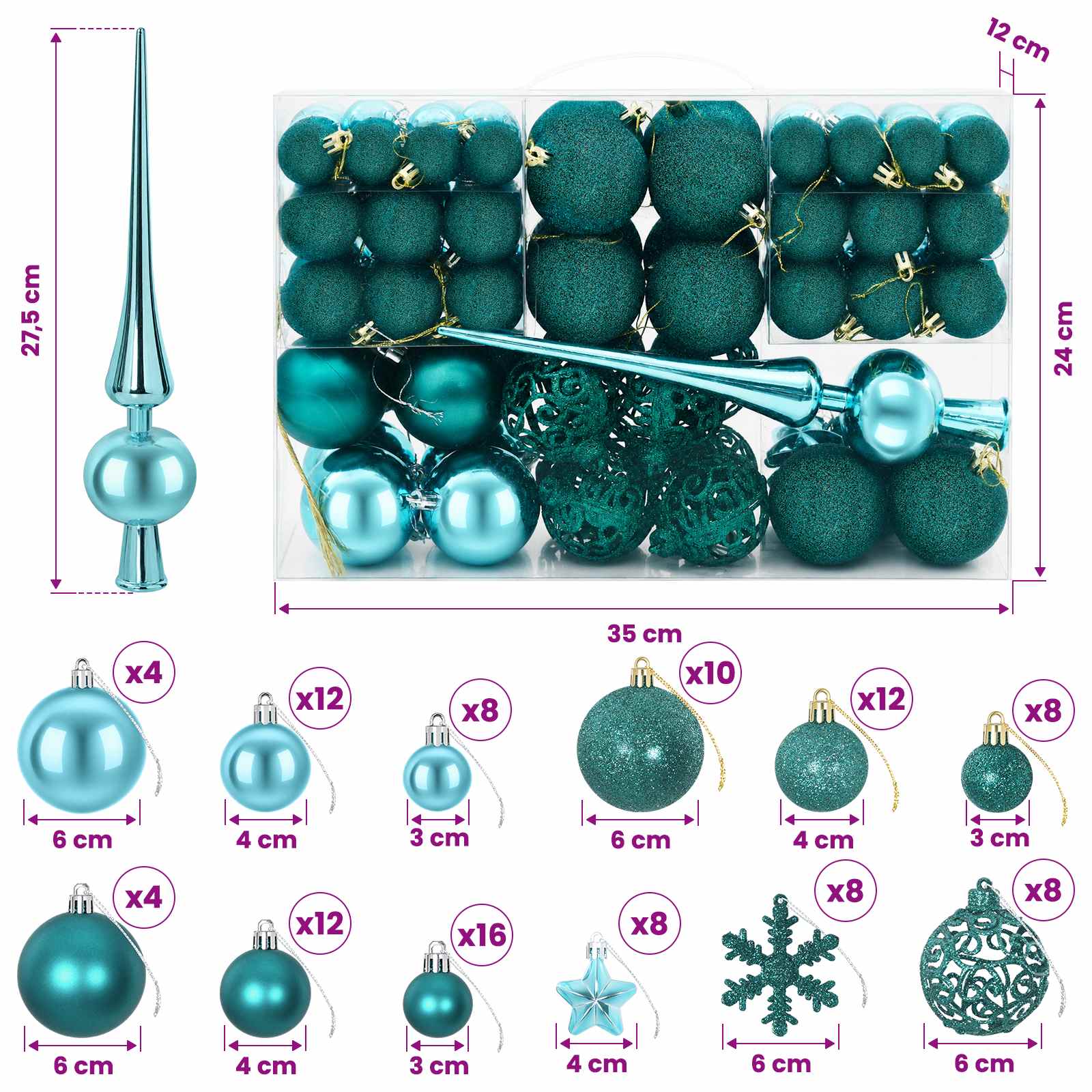 Set di Palline di Natale 111 pz Verde 6 cm Polistirolo