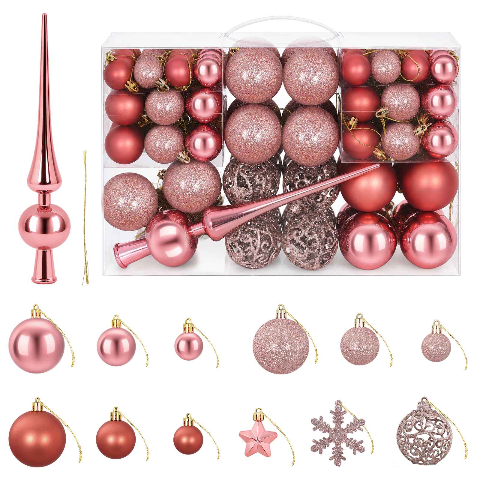 Set di Palline di Natale 111 pz Rosa antico 6 cm Polistirolo