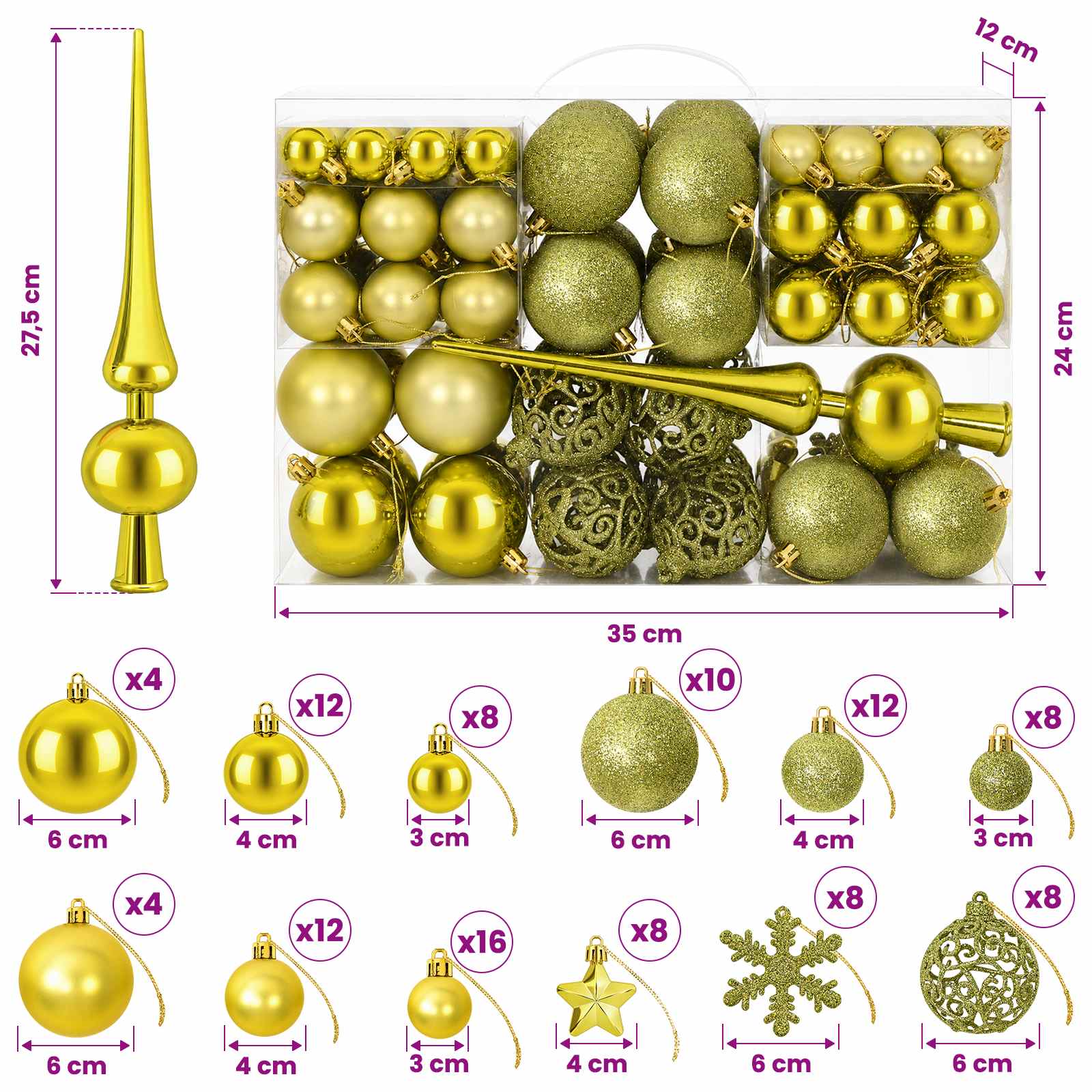 Set di Palline di Natale 111 pz Verde chiaro 6 cm Polistirolo