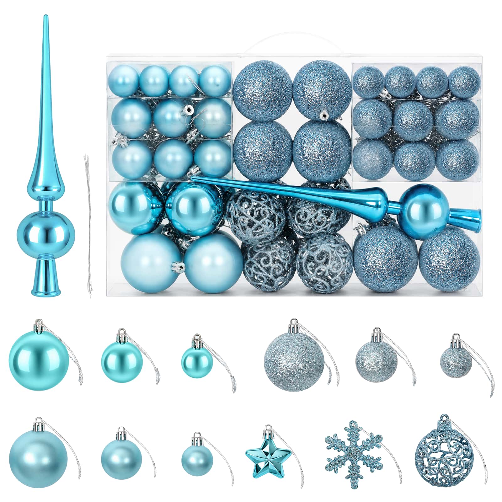 Set di Palline di Natale 111 pz Turchese 6 cm Polistirolo