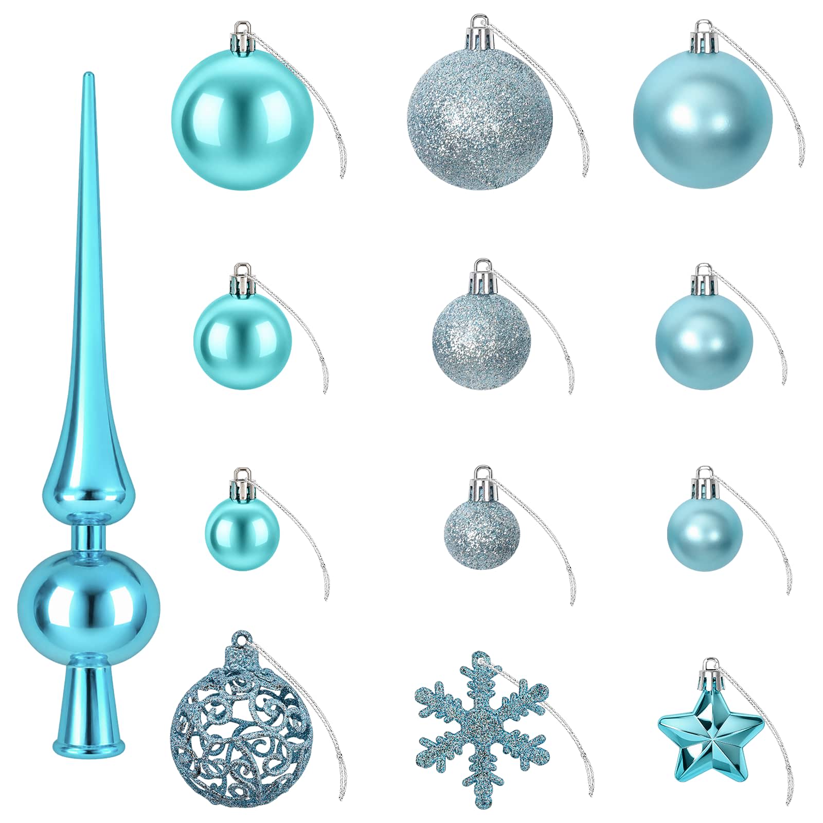 Set di Palline di Natale 111 pz Turchese 6 cm Polistirolo
