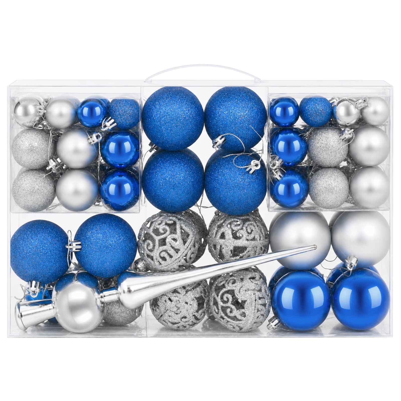 Set di Palline di Natale 111 pz Blu e argento 6 cm Polistirolo