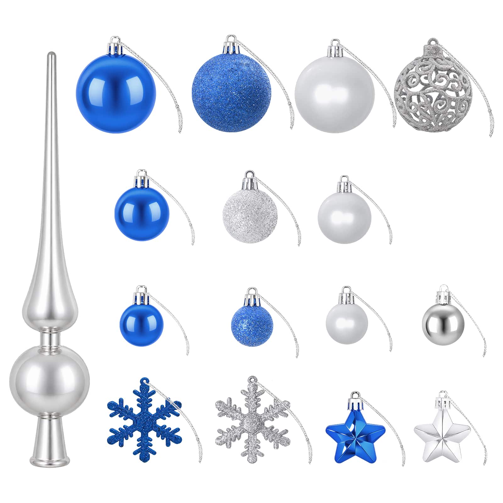 Set di Palline di Natale 111 pz Blu e argento 6 cm Polistirolo