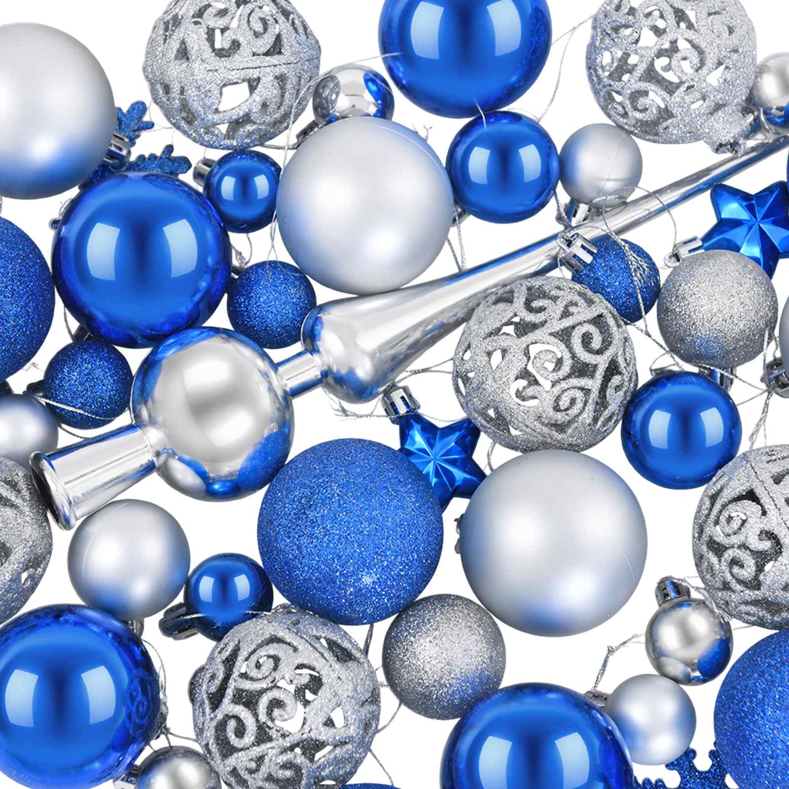 Set di Palline di Natale 111 pz Blu e argento 6 cm Polistirolo