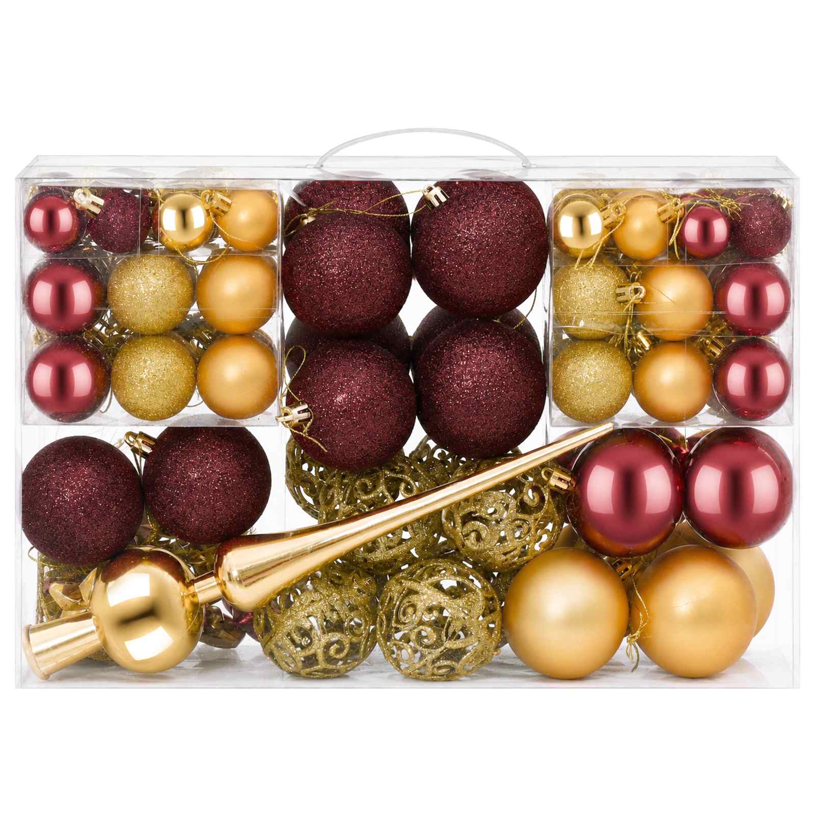 Set di Palline di Natale 111 pz Oro e rosso vino 6 cm