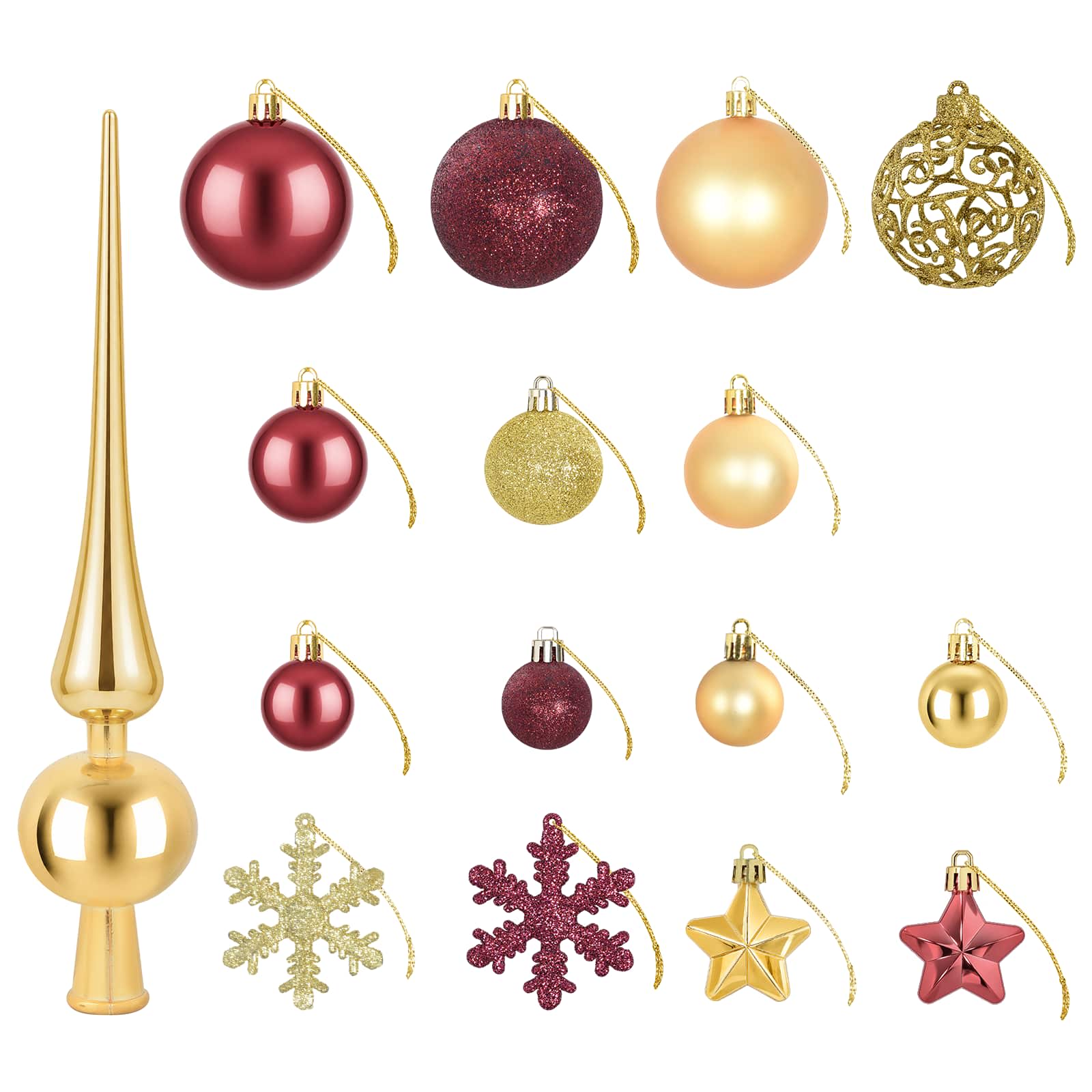 Set di Palline di Natale 111 pz Oro e rosso vino 6 cm