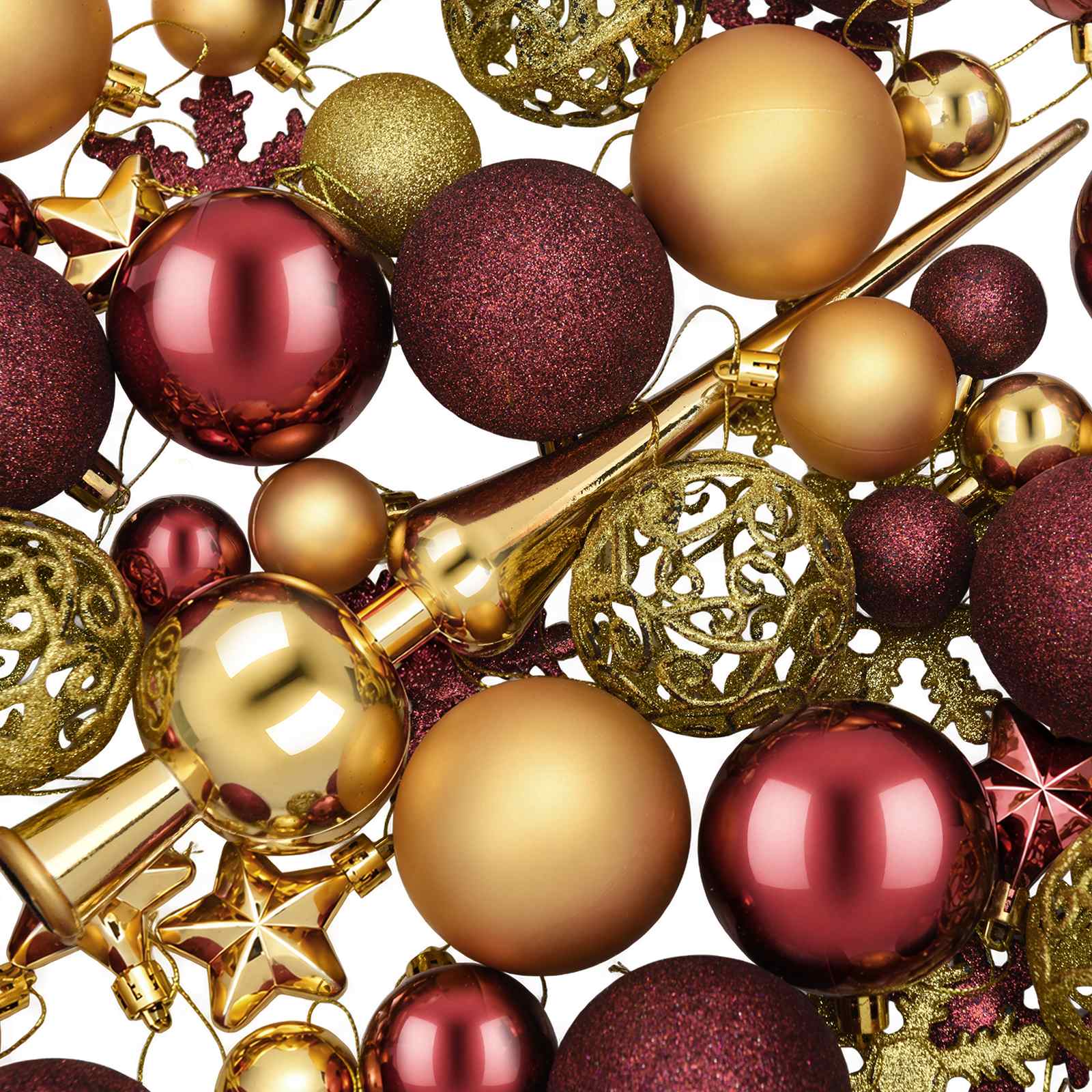 Set di Palline di Natale 111 pz Oro e rosso vino 6 cm