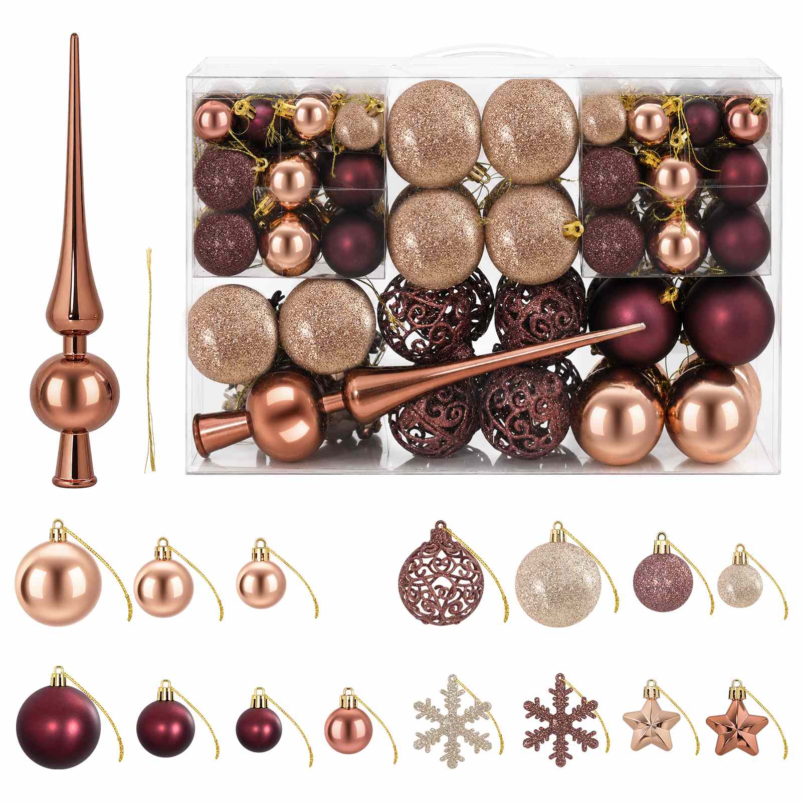 Set di Palline di Natale 111 pz Champagne e marrone 6 cm