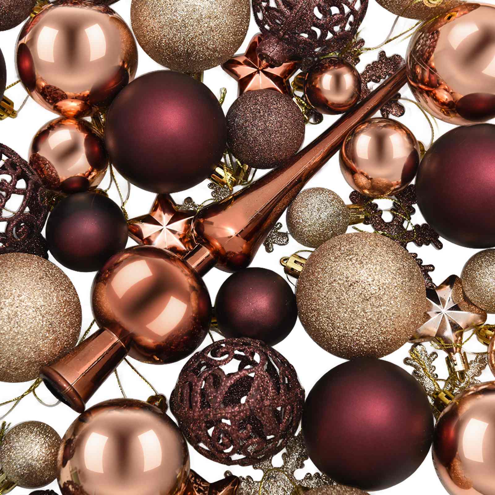 Set di Palline di Natale 111 pz Champagne e marrone 6 cm