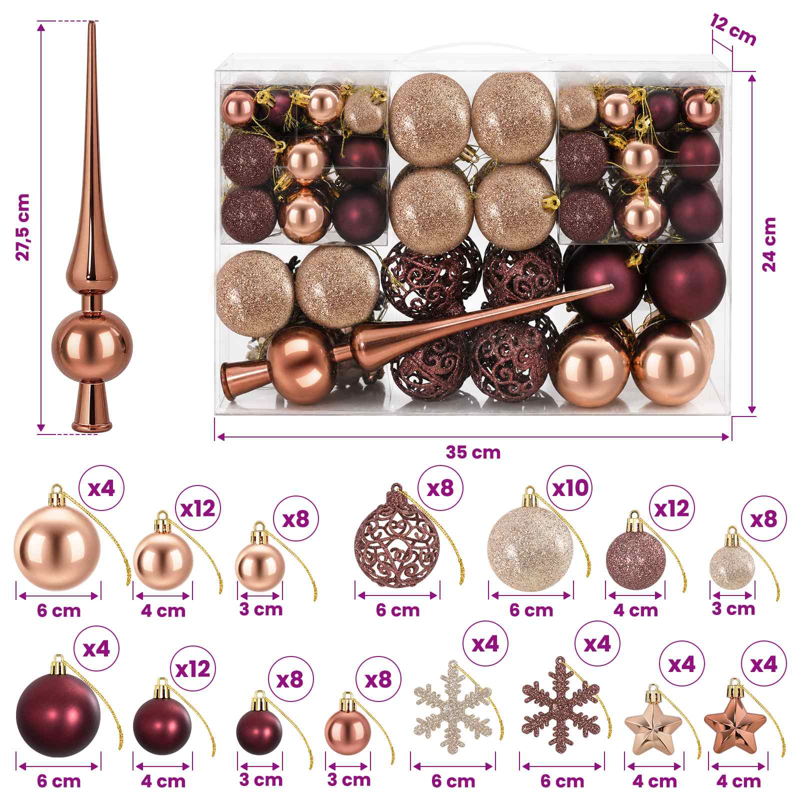 Set di Palline di Natale 111 pz Champagne e marrone 6 cm