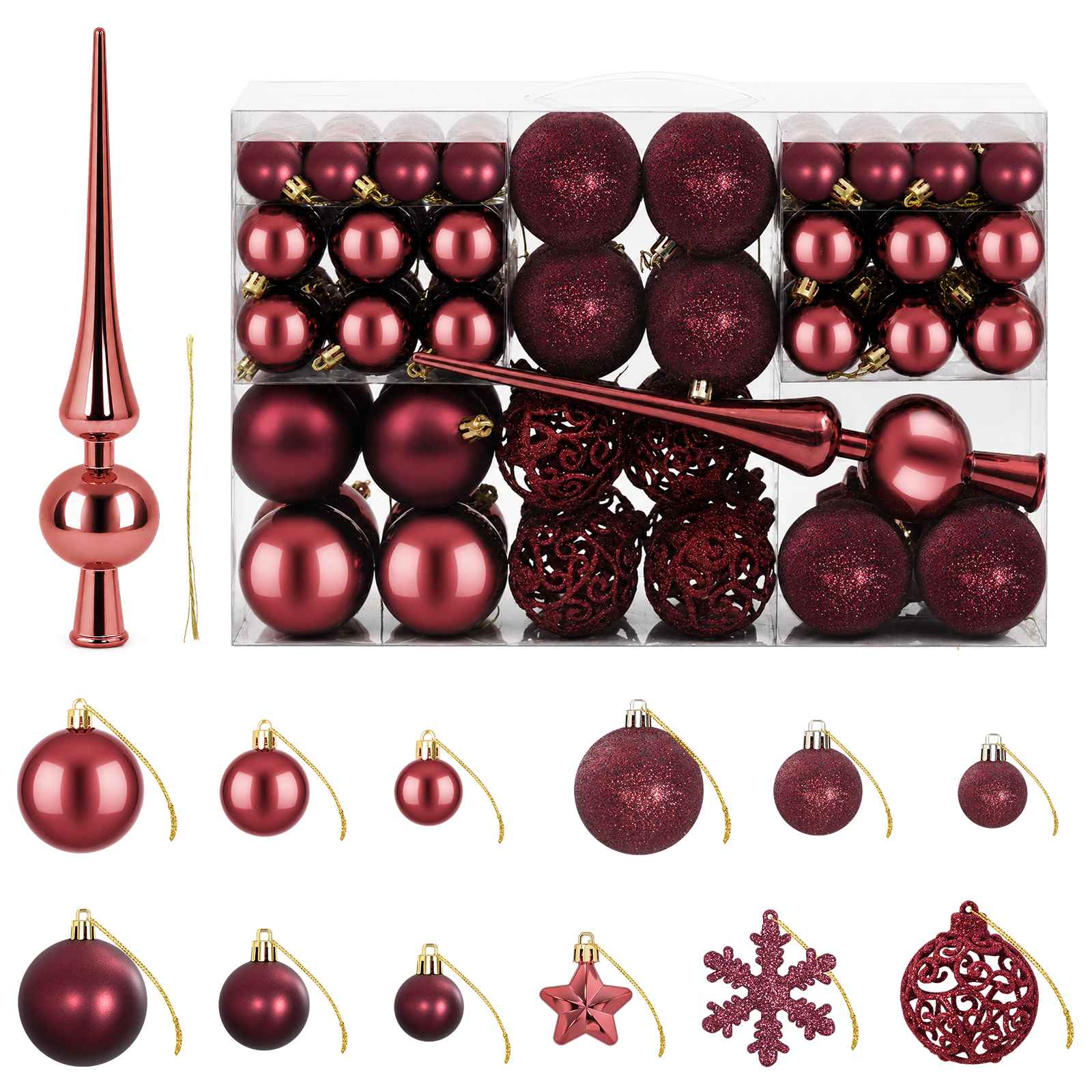 Set di Palline di Natale 111 pz Rosso Vino 6 cm Polistirolo