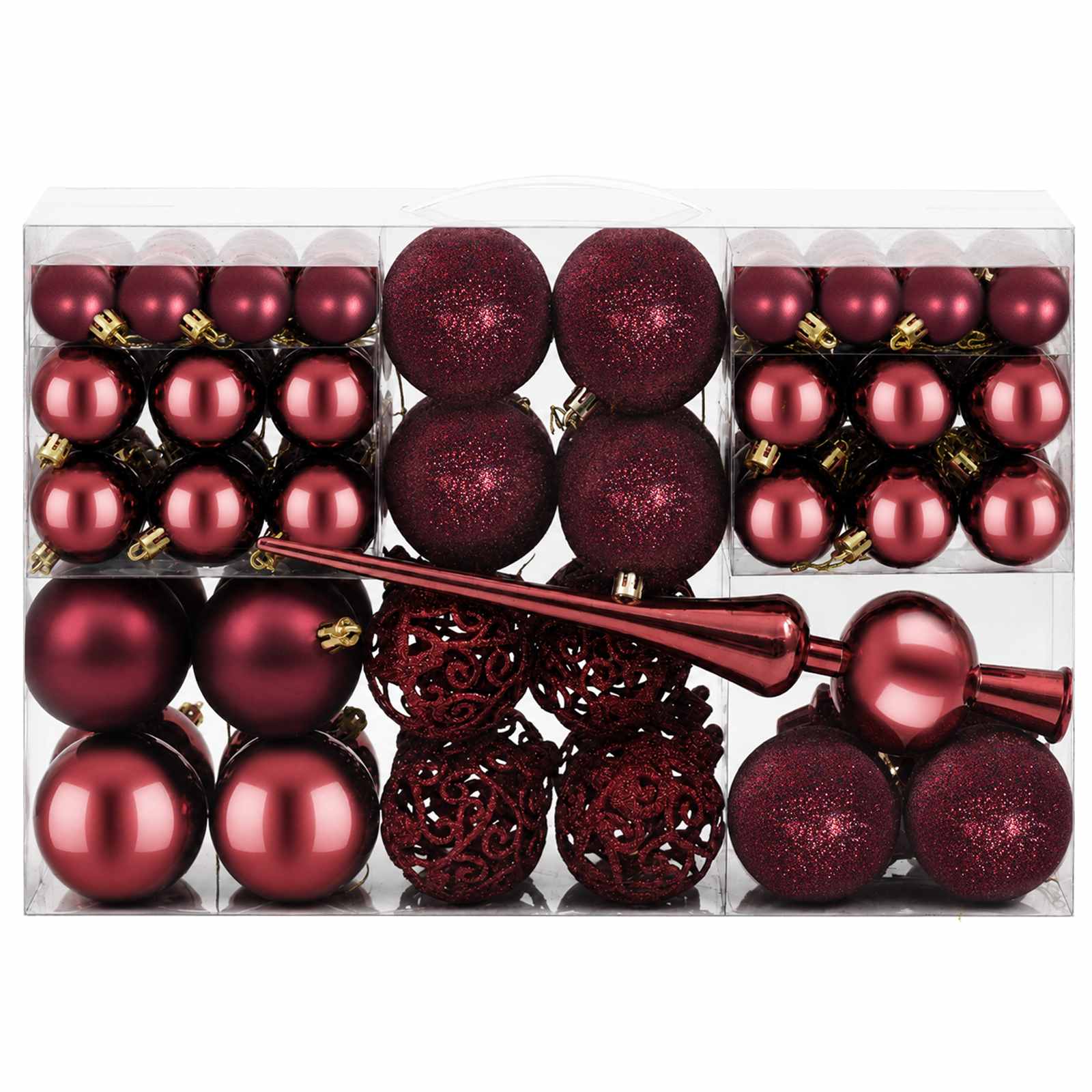 Set di Palline di Natale 111 pz Rosso Vino 6 cm Polistirolo