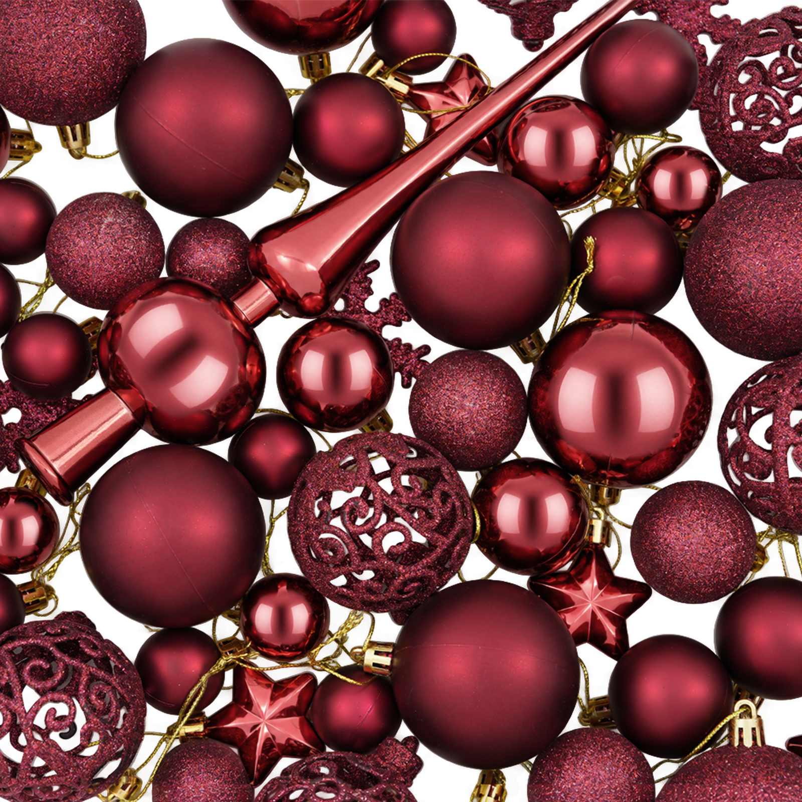 Set di Palline di Natale 111 pz Rosso Vino 6 cm Polistirolo