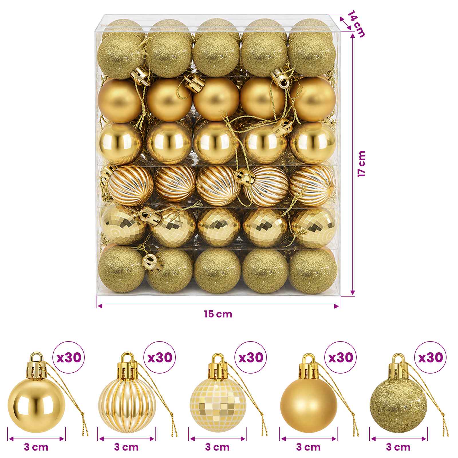 Set di Palline di Natale 150 pz Oro 3 cm Polistirolo