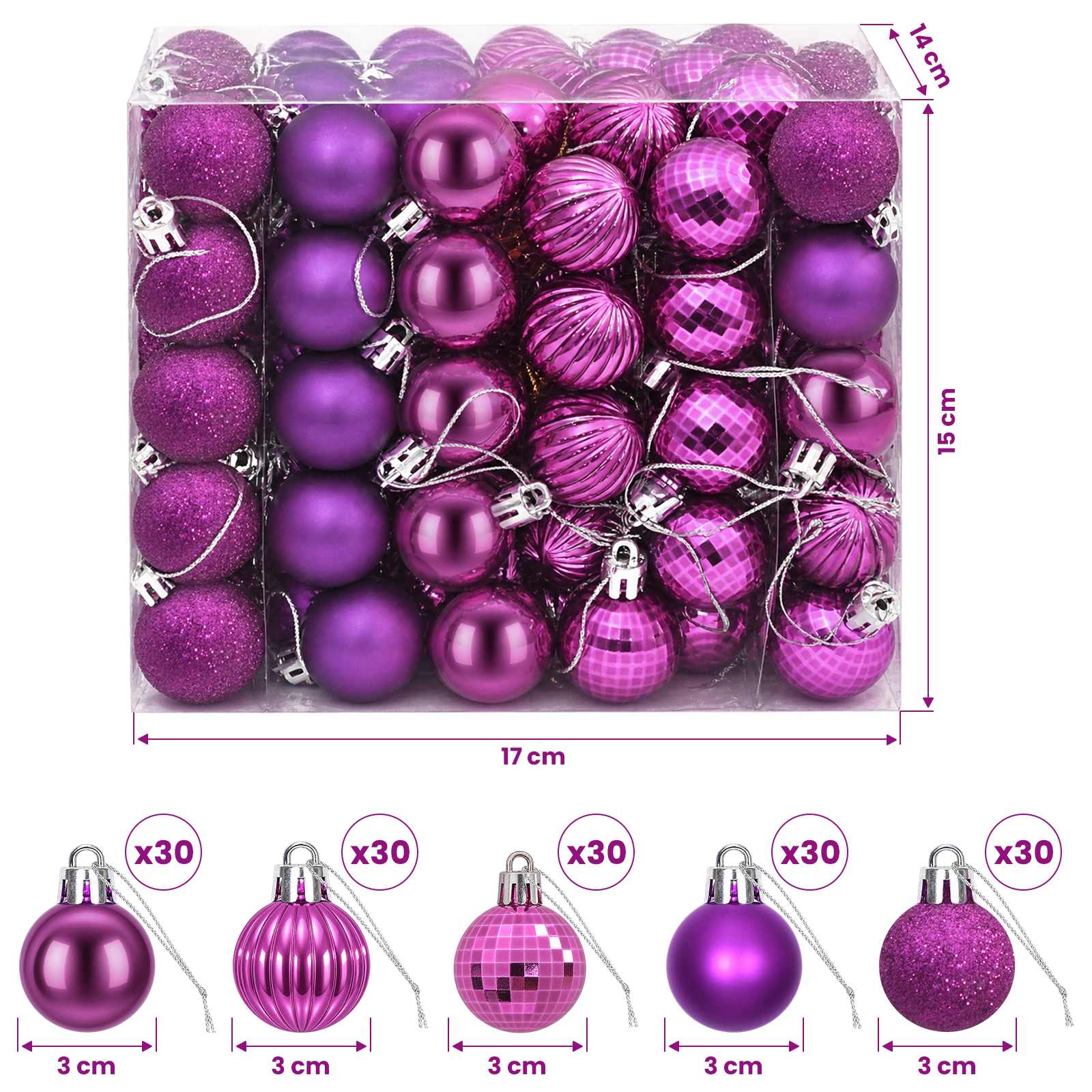 Set di Palline di Natale 150 pz Lillà 3 cm Polistirolo