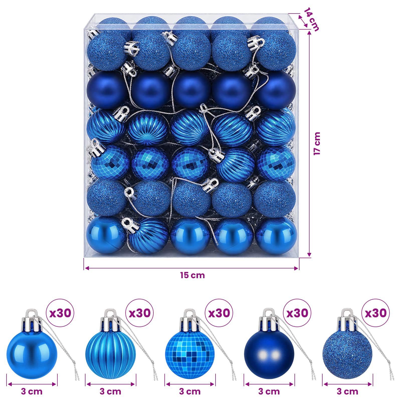 Set di Palline di Natale 150 pz Blu 3 cm Polistirolo