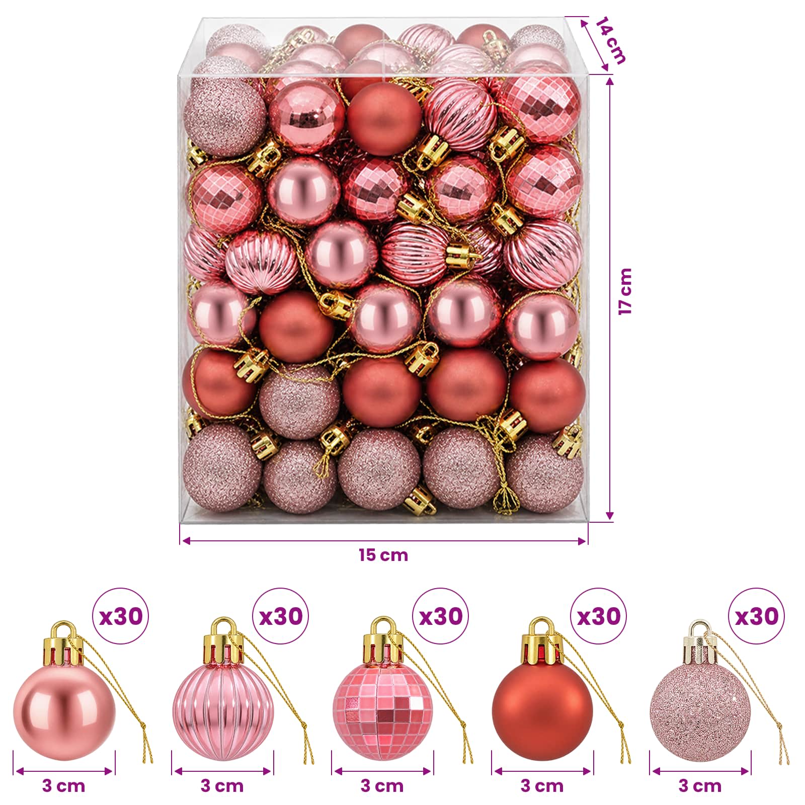 Set di Palline di Natale 150 pz Rosa e rosé 3 cm Polistirolo