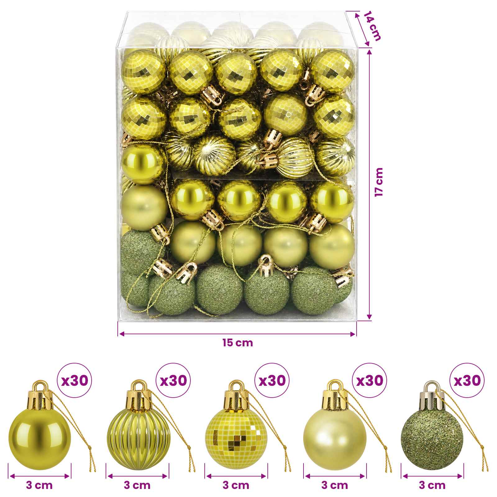 Set di Palline di Natale 150 pz Verde chiaro 3 cm Polistirolo