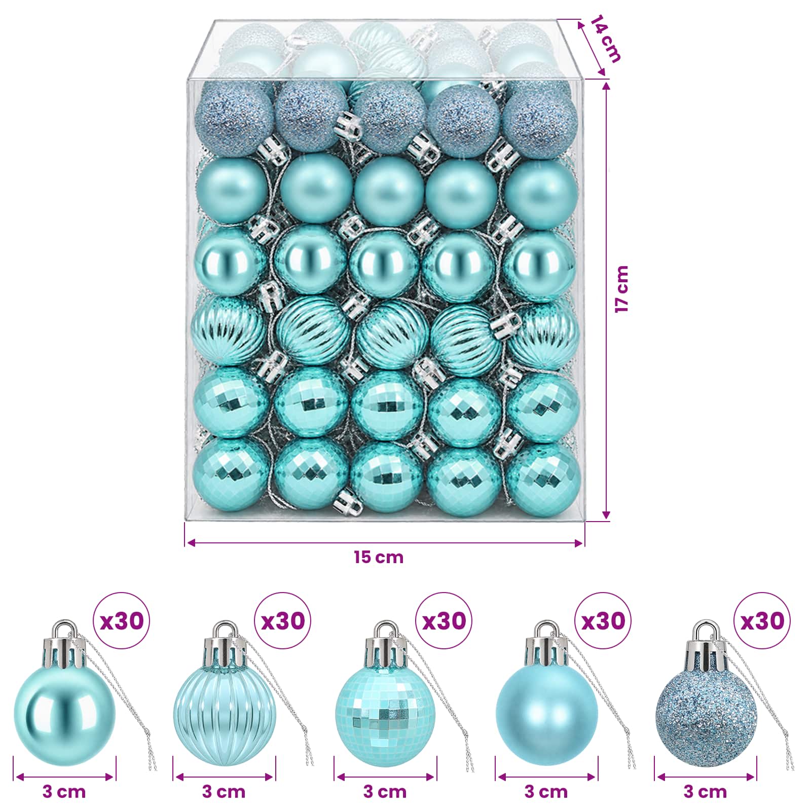Set di Palline di Natale 150 pz Turchese 3 cm Polistirolo