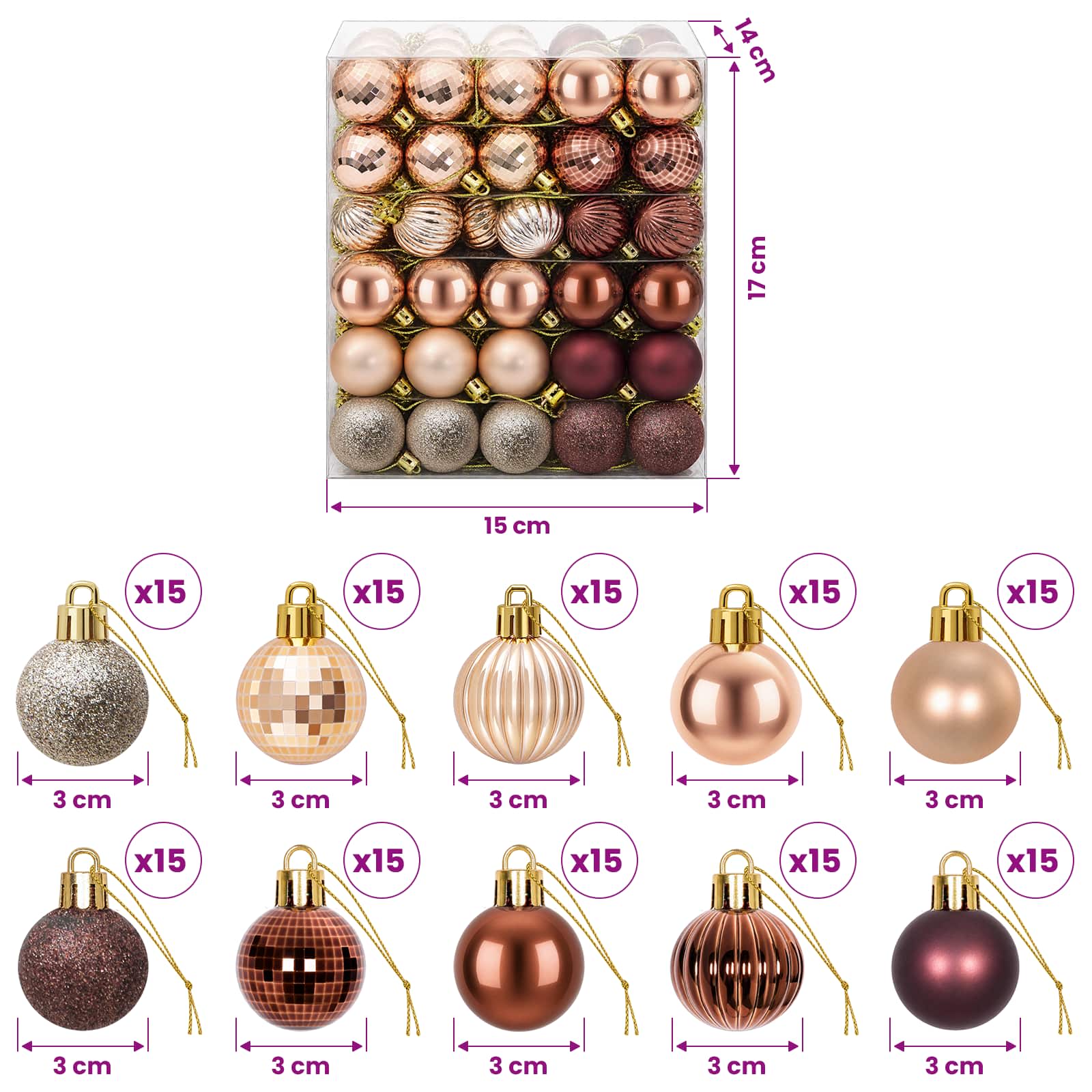 Set di Palline di Natale 150 pz Champagne e marrone 3 cm