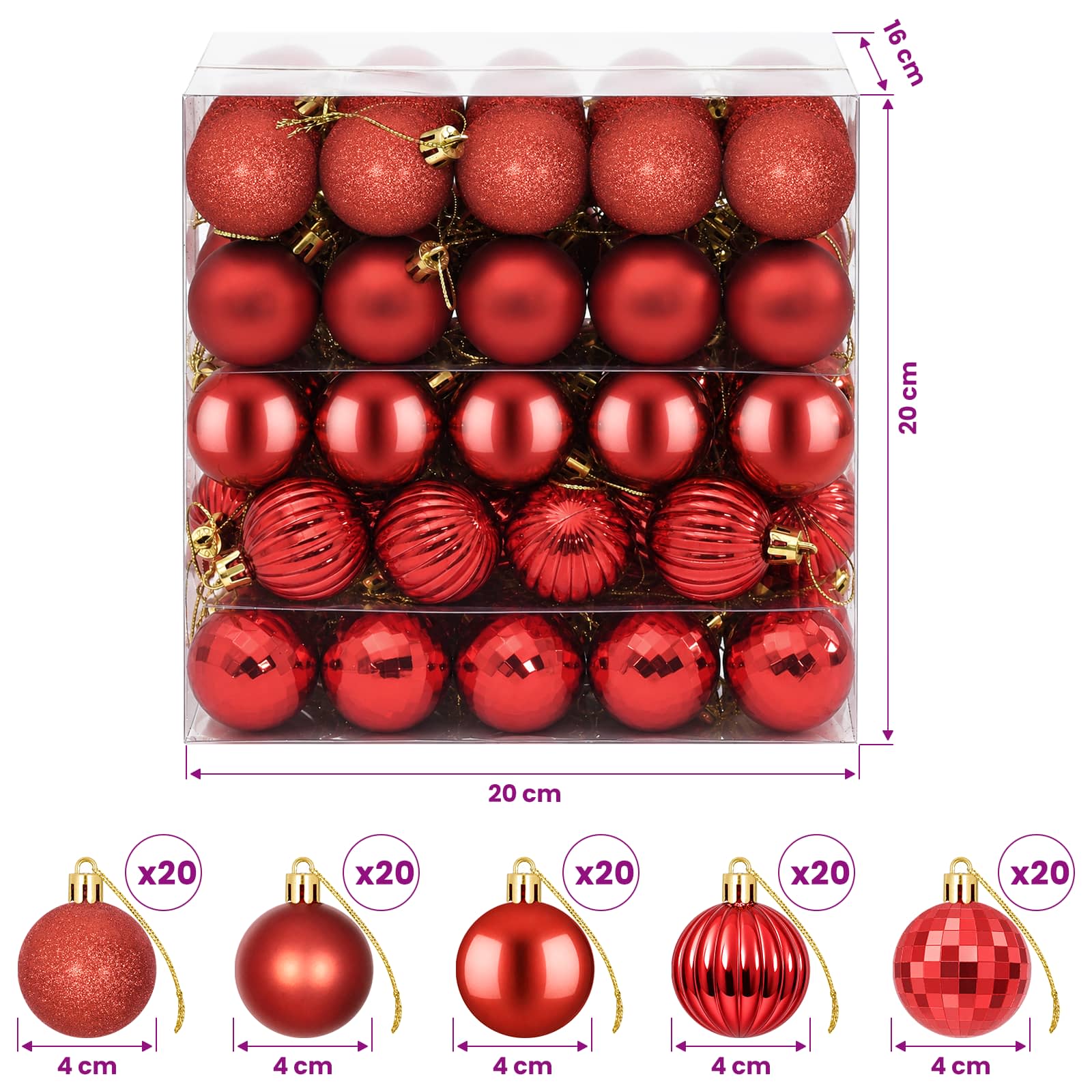 Set di Palline di Natale 100 pz Rosso 4 cm Polistirolo