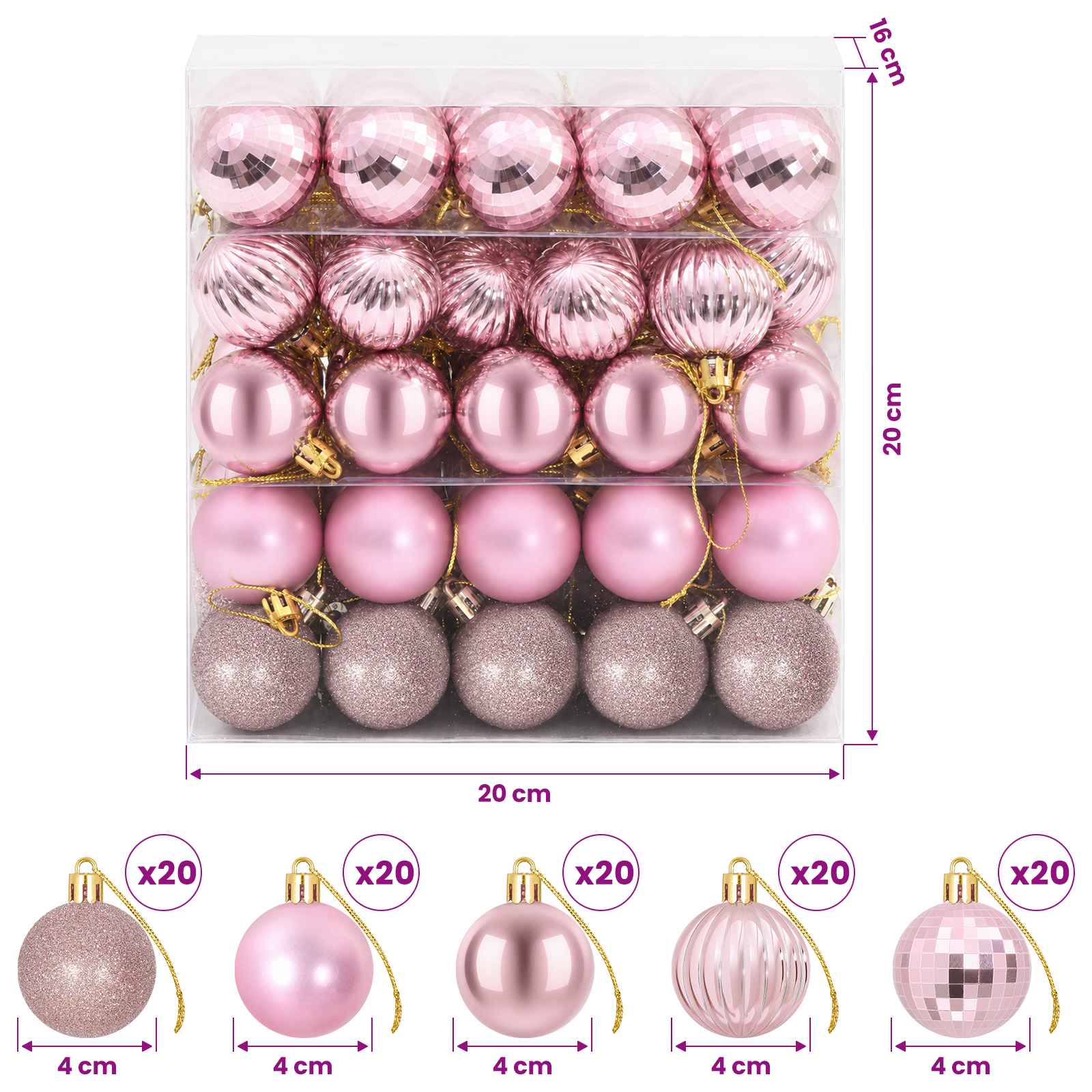 Set di Palline di Natale 100 pz Rosa 4 cm Polistirolo