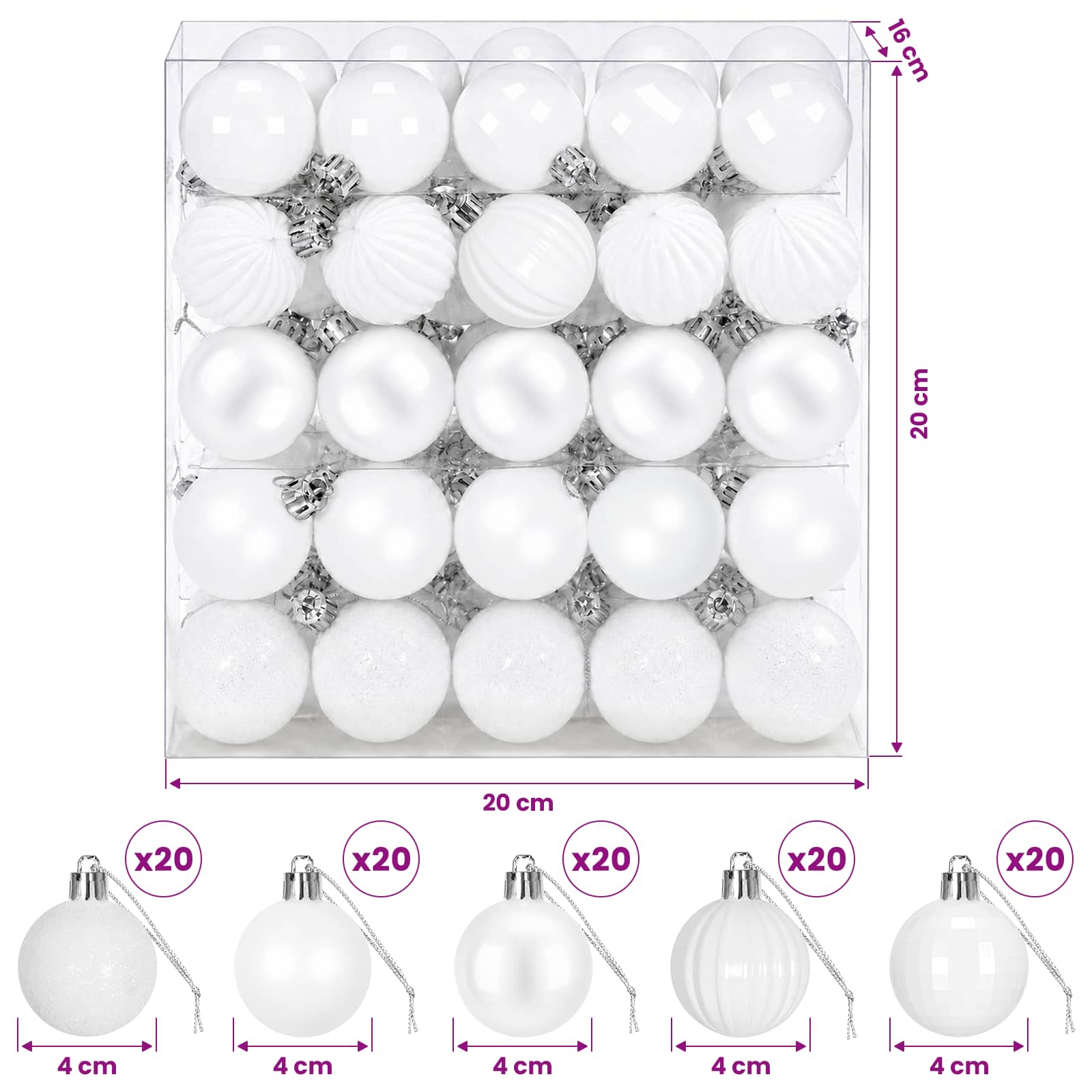 Set di Palline di Natale 100 pz Bianco 4 cm Polistirolo