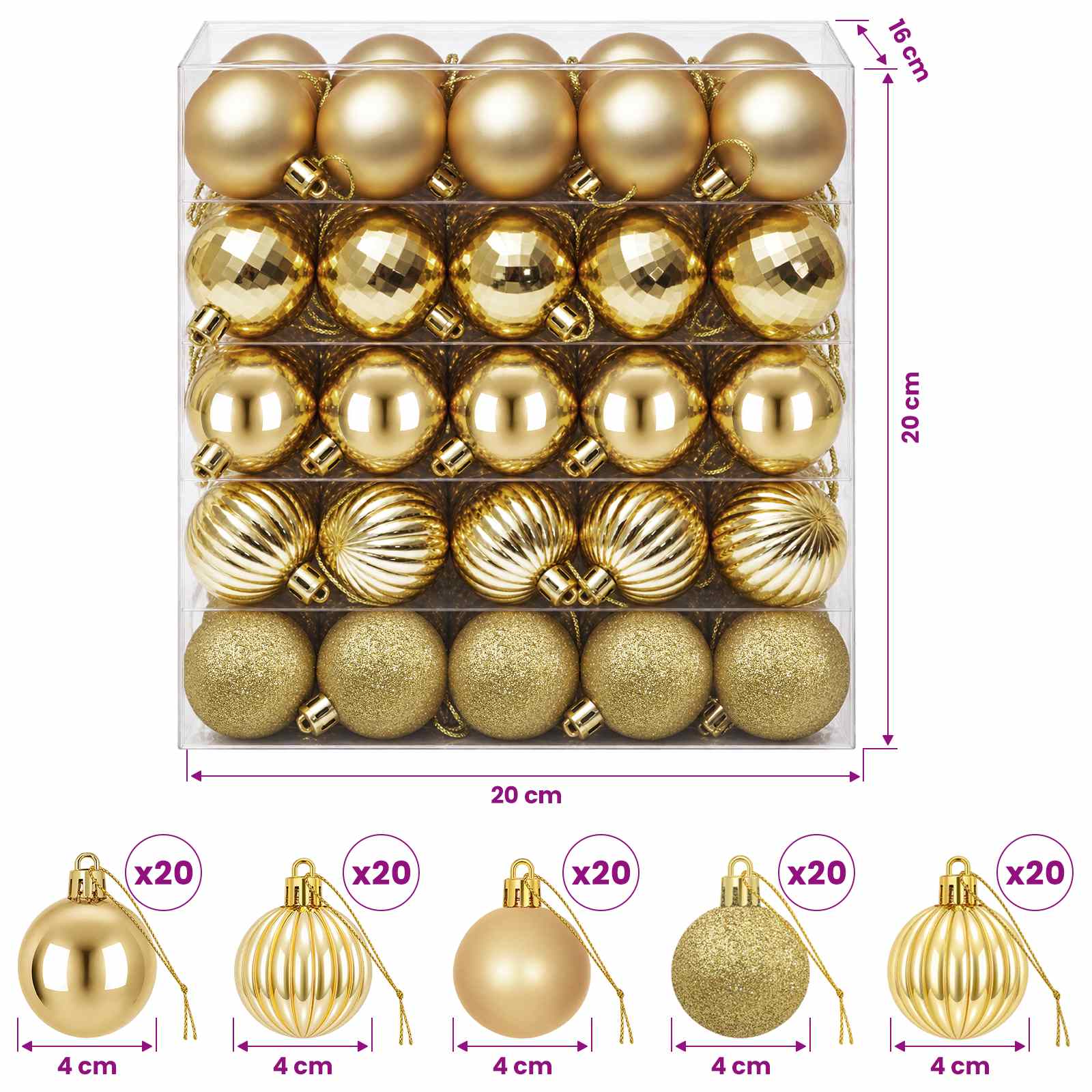 Set di Palline di Natale 100 pz Oro 4 cm Polistirolo
