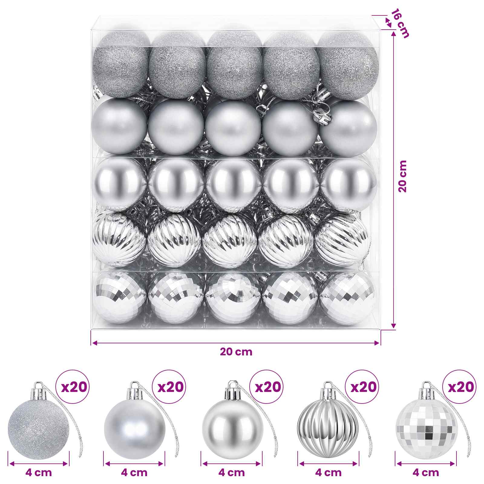 Set di Palline di Natale 100 pz Argento 4 cm Polistirolo