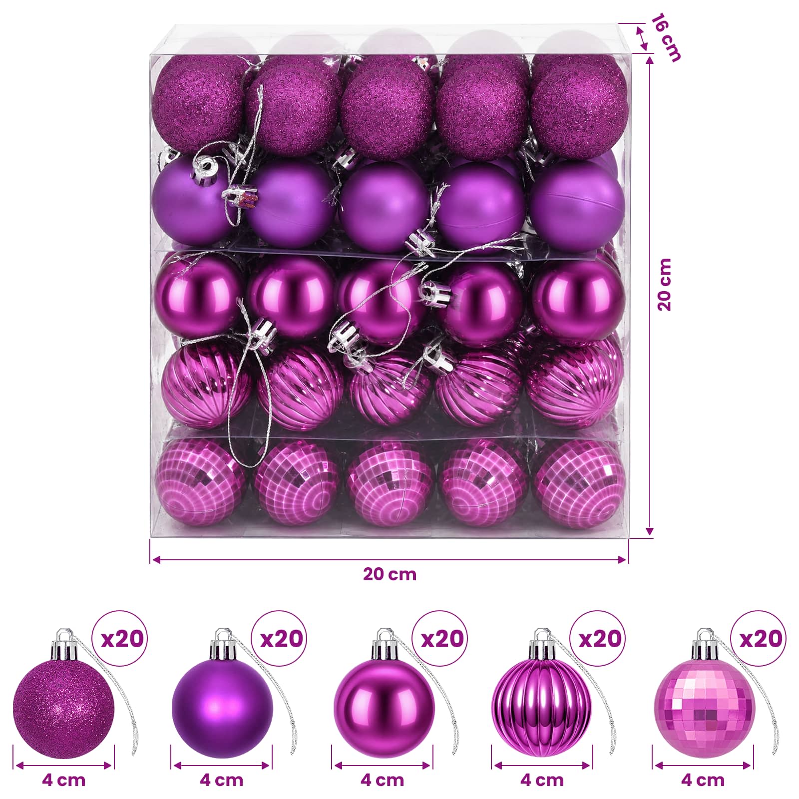 Set di Palline di Natale 100 pz Lillà 4 cm Polistirolo