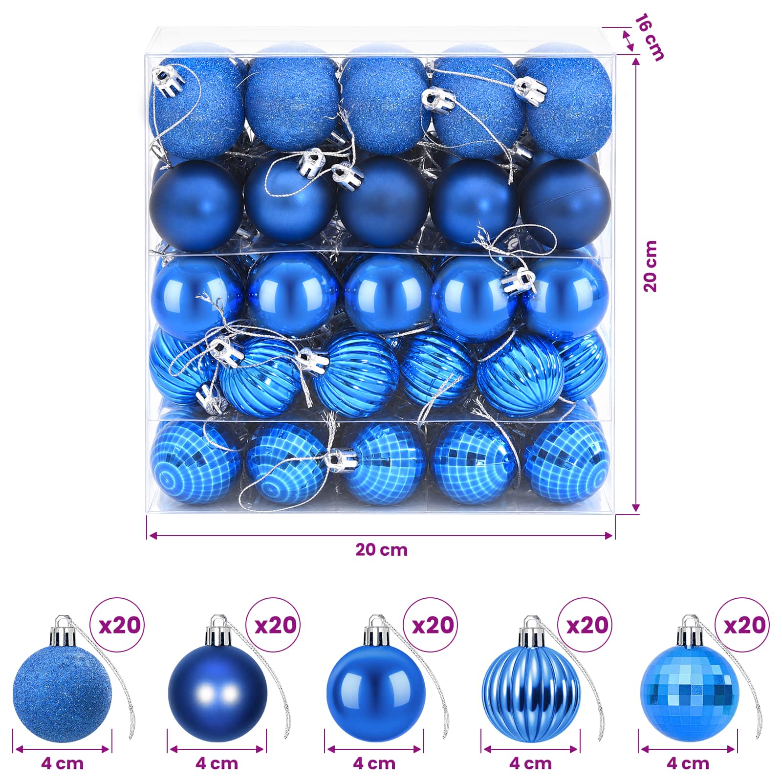 Set di Palline di Natale 100 pz Blu 4 cm Polistirolo