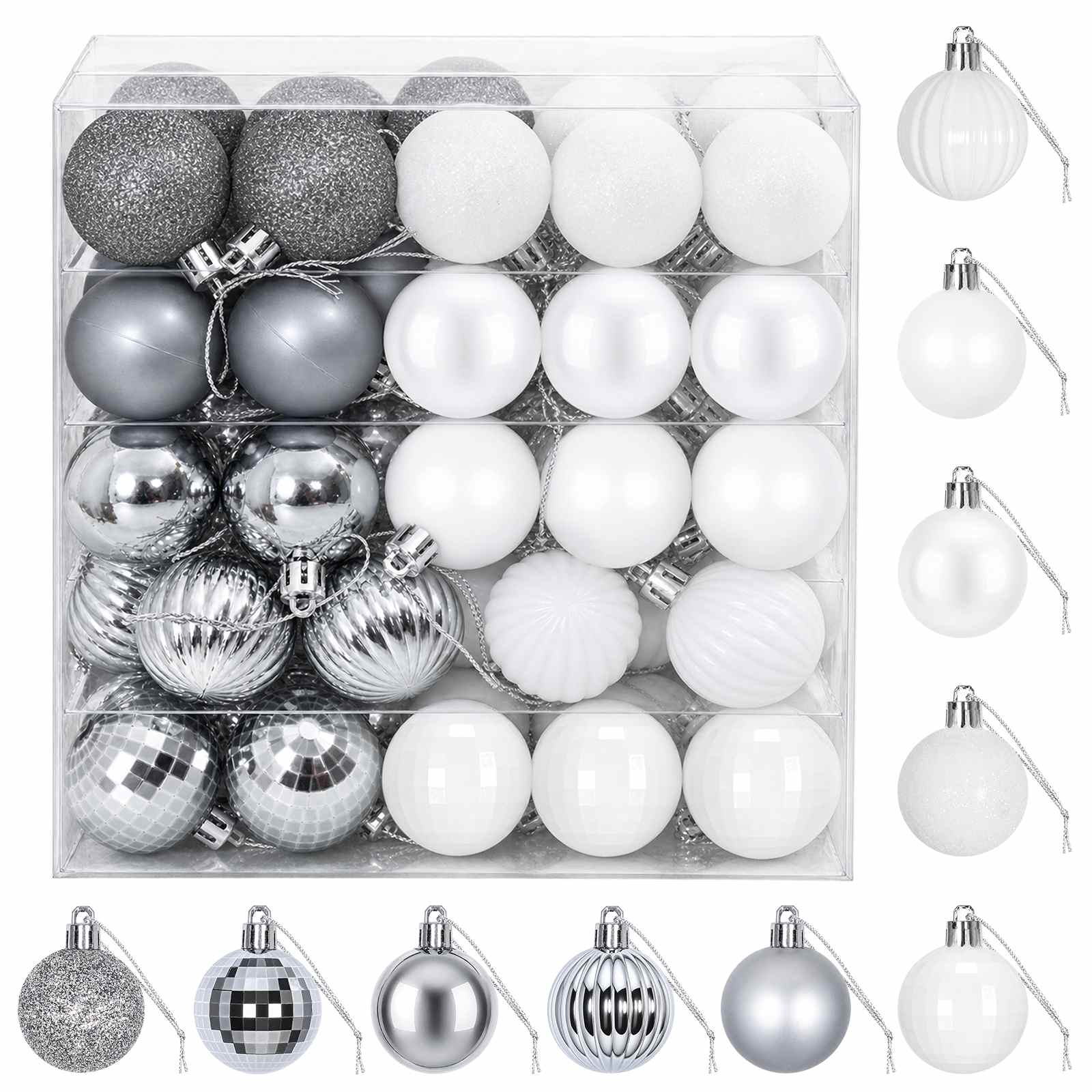 Set di Palline di Natale 100 pz Bianco e Grigio 4 cm