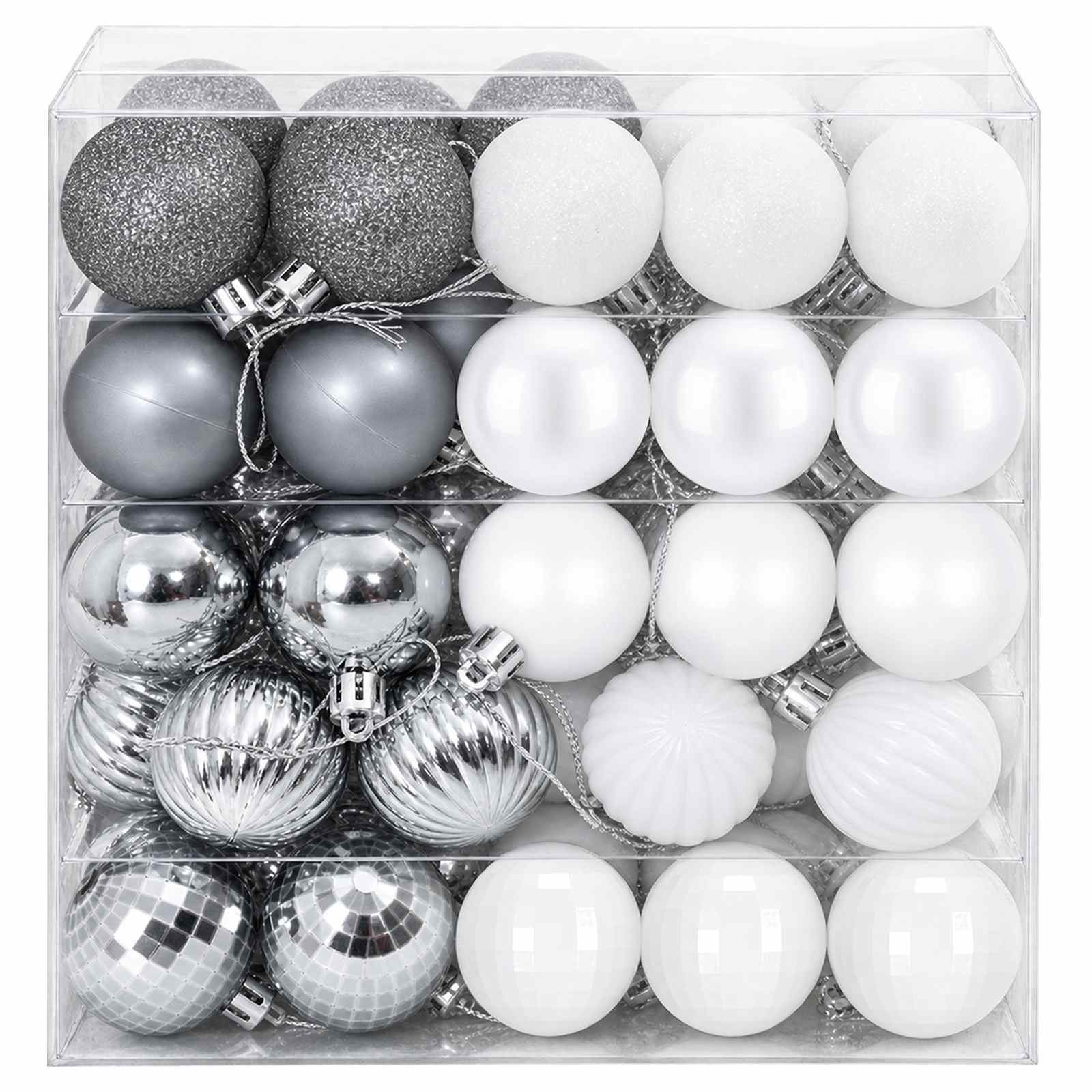 Set di Palline di Natale 100 pz Bianco e Grigio 4 cm