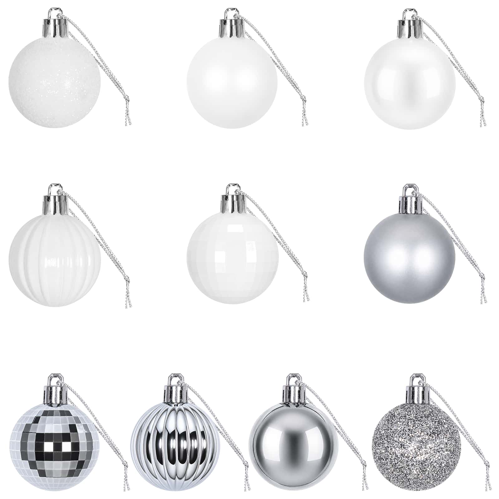 Set di Palline di Natale 100 pz Bianco e Grigio 4 cm