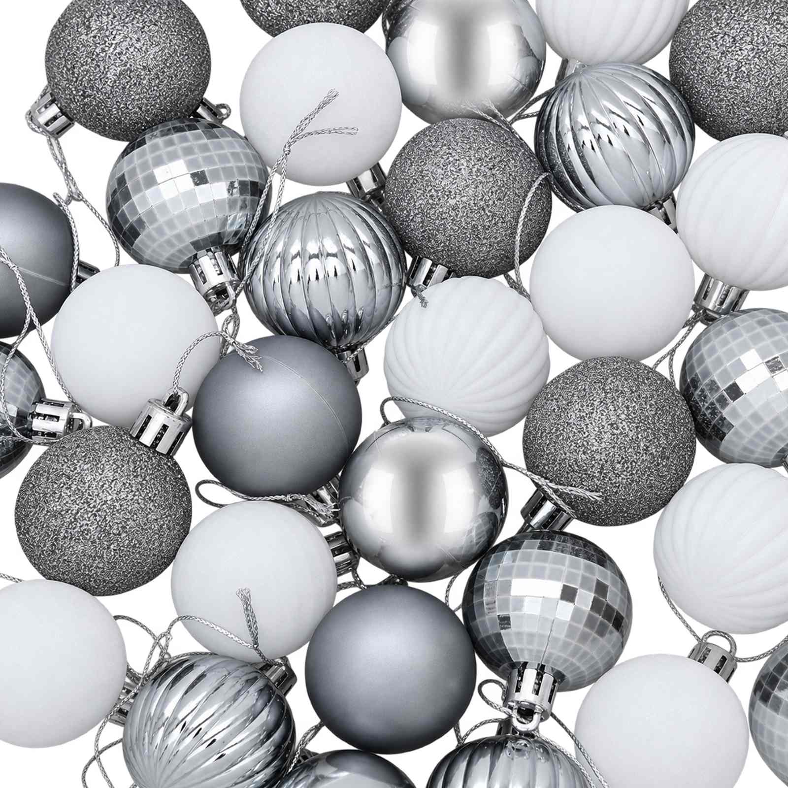 Set di Palline di Natale 100 pz Bianco e Grigio 4 cm