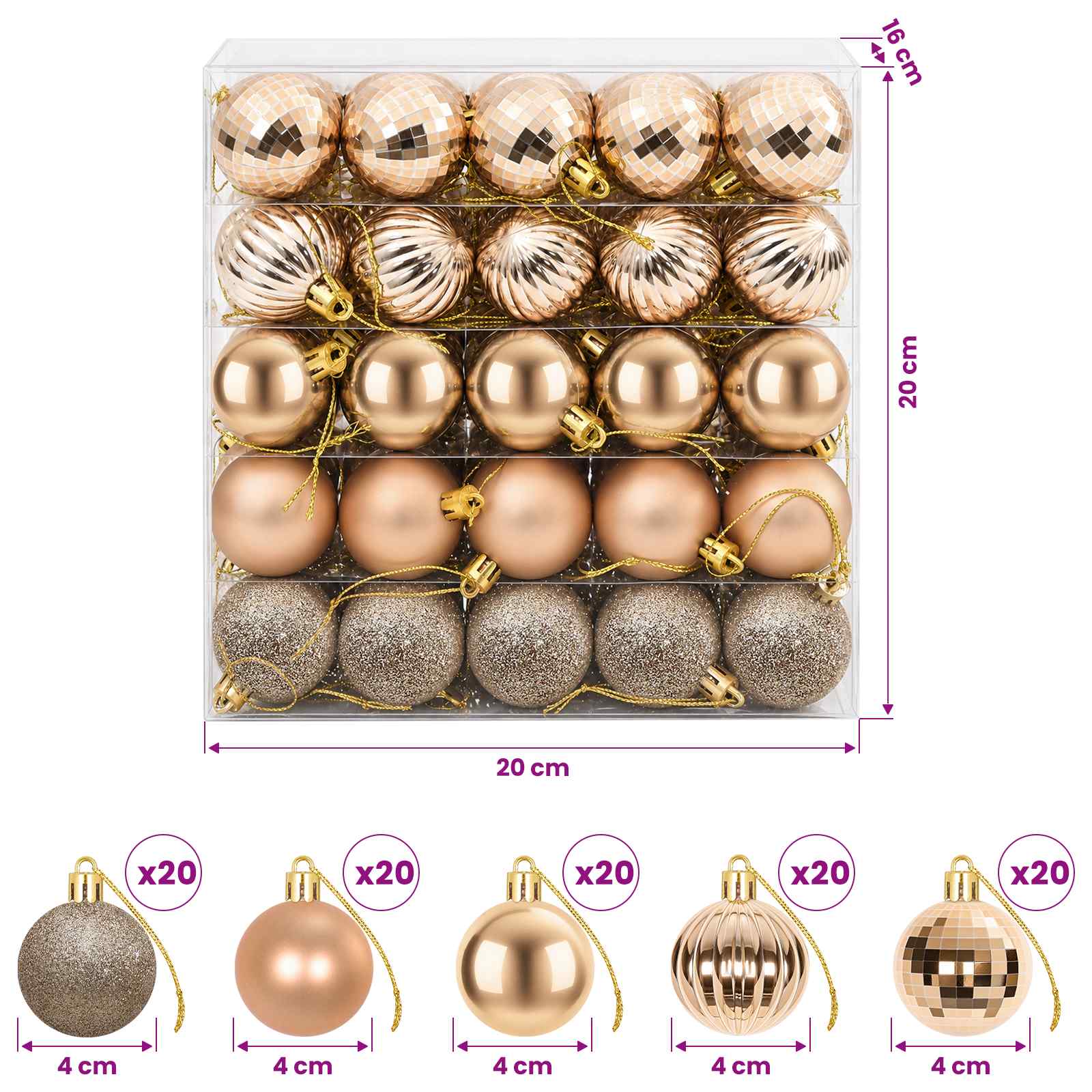 Set di Palline di Natale 100 pz Oro rosa 4 cm Polistirolo