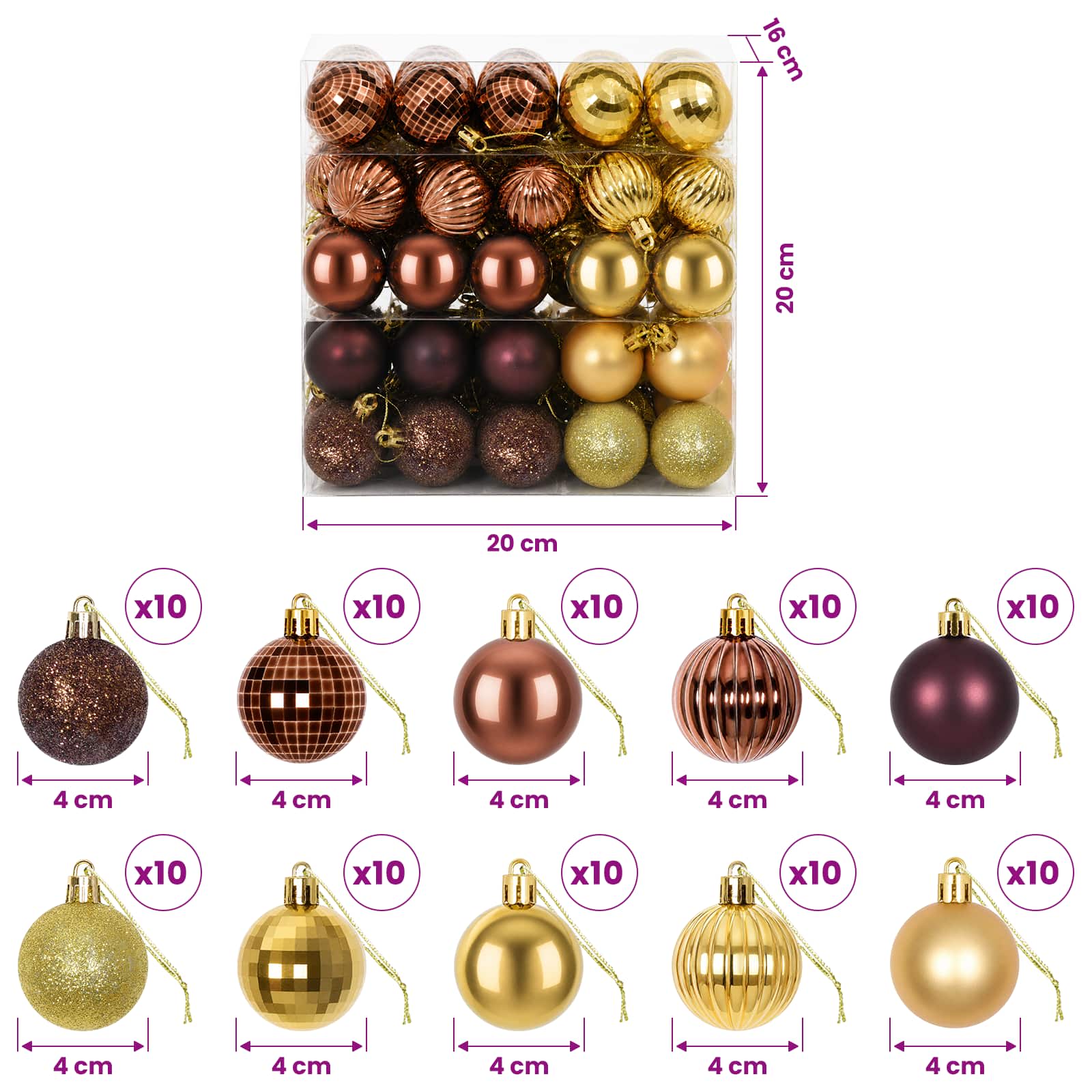 Set di Palline di Natale 100 pz Marrone e oro 4 cm Polistirolo