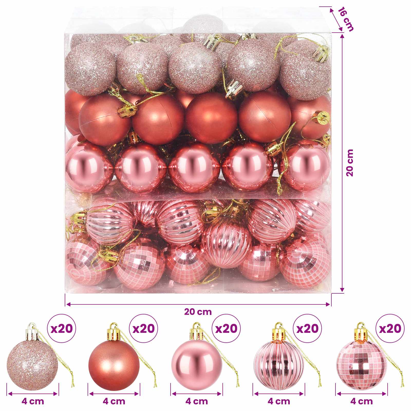 Set di Palline di Natale 100 pz Rosa e rosé 4 cm Polistirolo