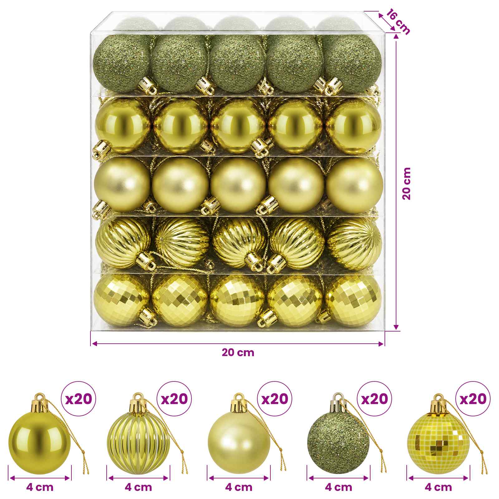 Set di Palline di Natale 100 pz Verde chiaro 4 cm Polistirolo