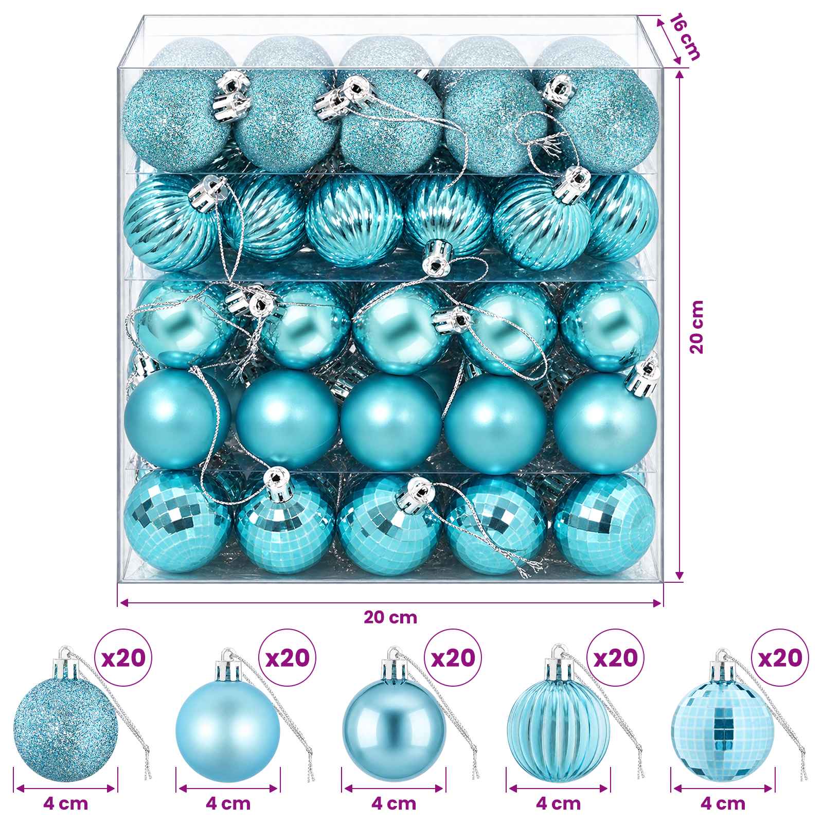 Set di Palline di Natale 100 pz Turchese 4 cm Polistirolo