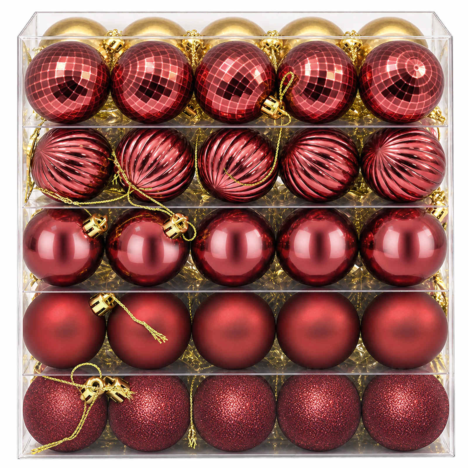 Set di Palline di Natale 100 pz Oro e rosso vino 4 cm