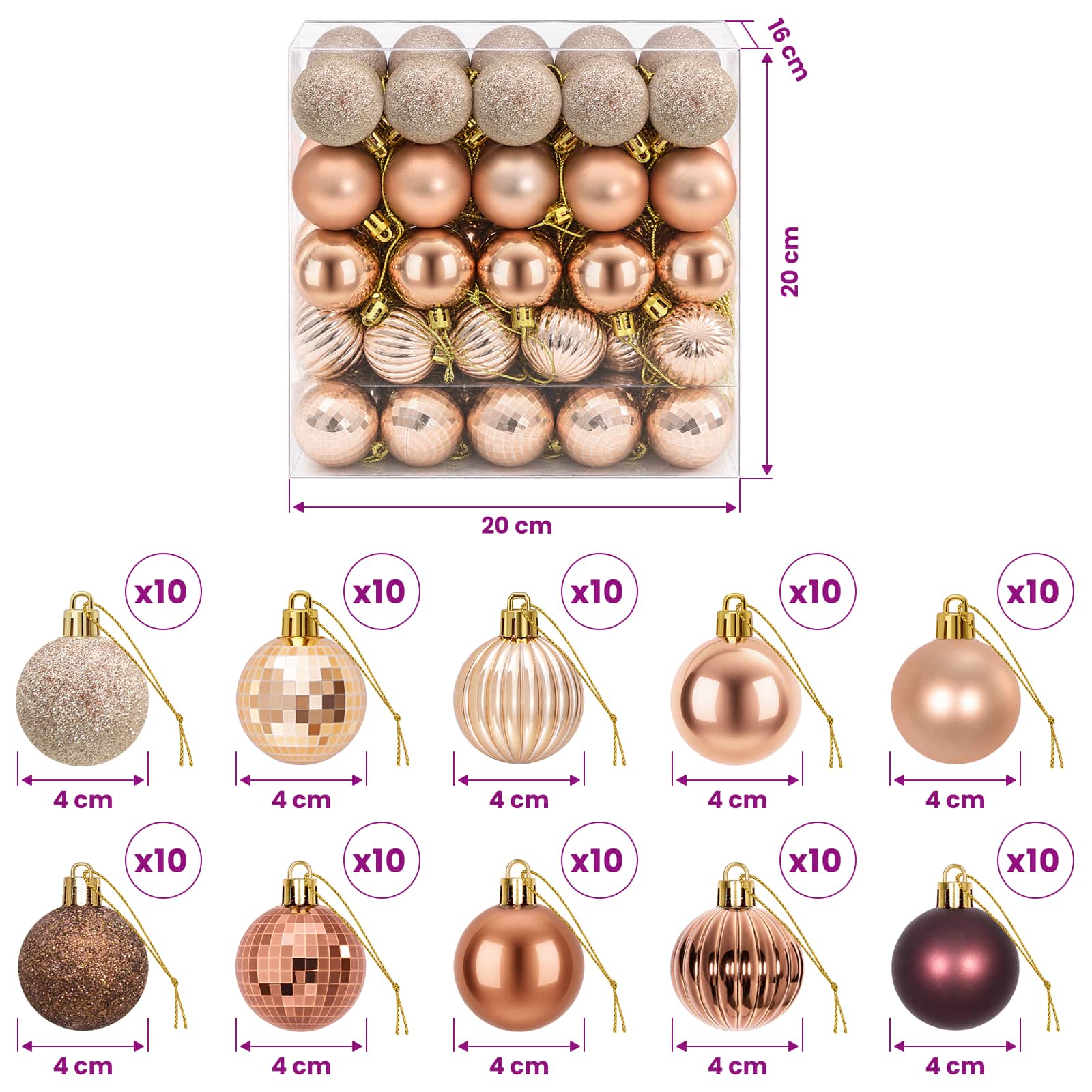 Set di Palline di Natale 100 pz Champagne e marrone 4 cm
