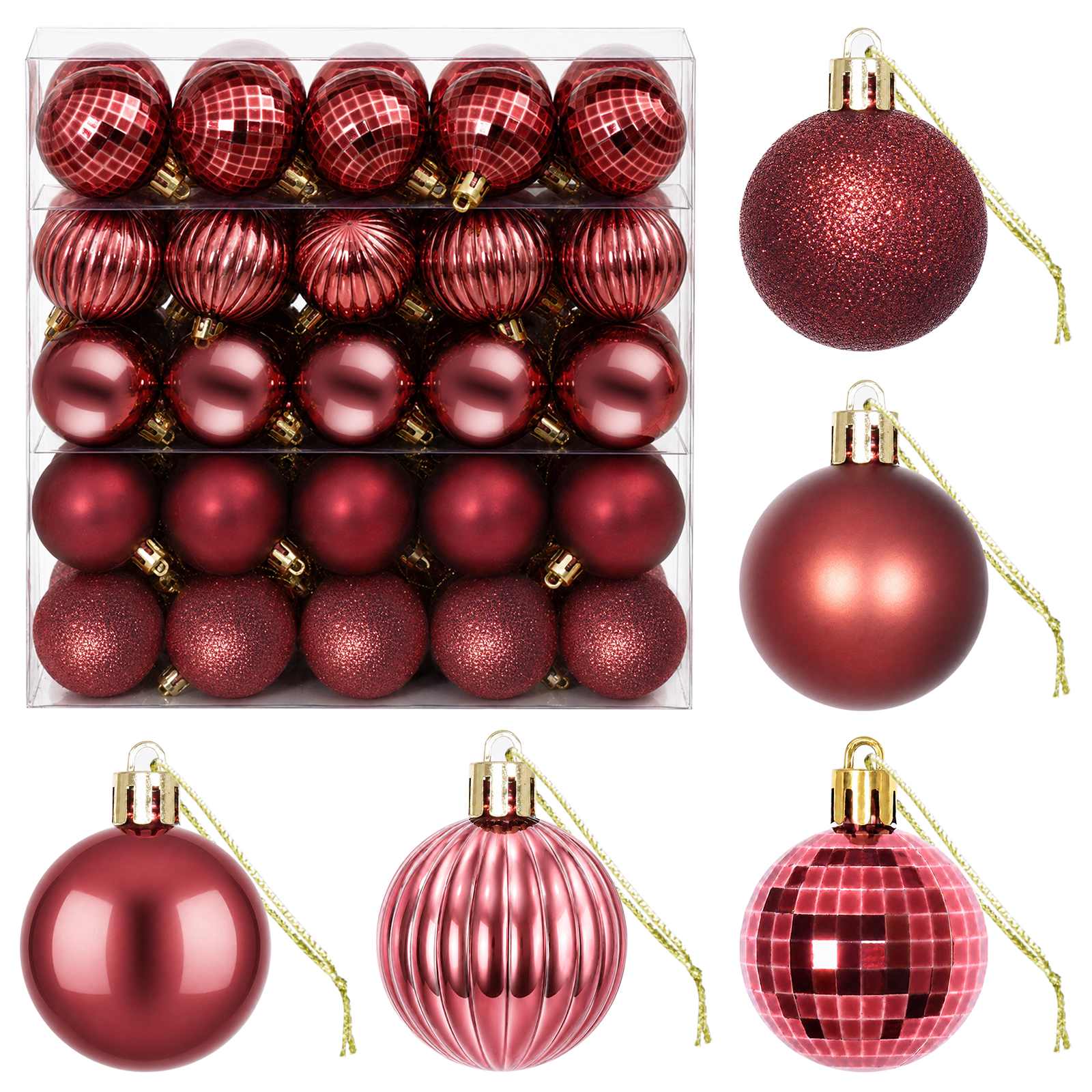 Set di Palline di Natale 100 pz Rosso Vino 4 cm Polistirolo