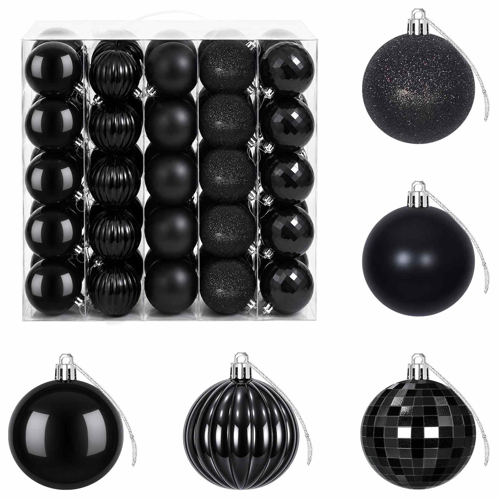 Set di Palline di Natale 75 pz Nero 6 cm Polistirolo