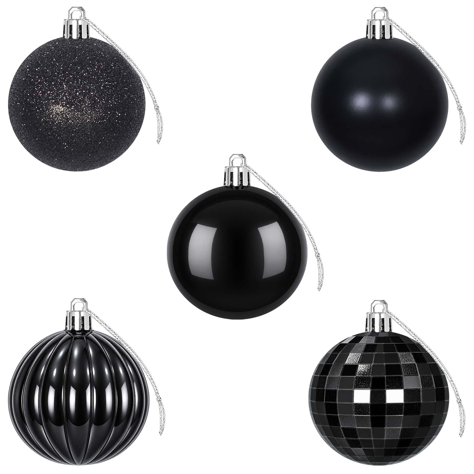 Set di Palline di Natale 75 pz Nero 6 cm Polistirolo