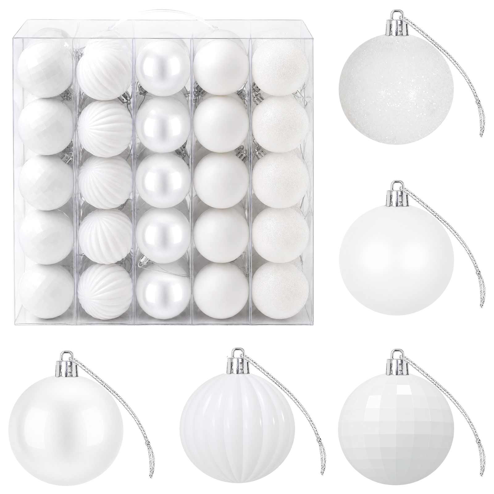 Set di Palline di Natale 75 pz Bianco 6 cm Polistirolo