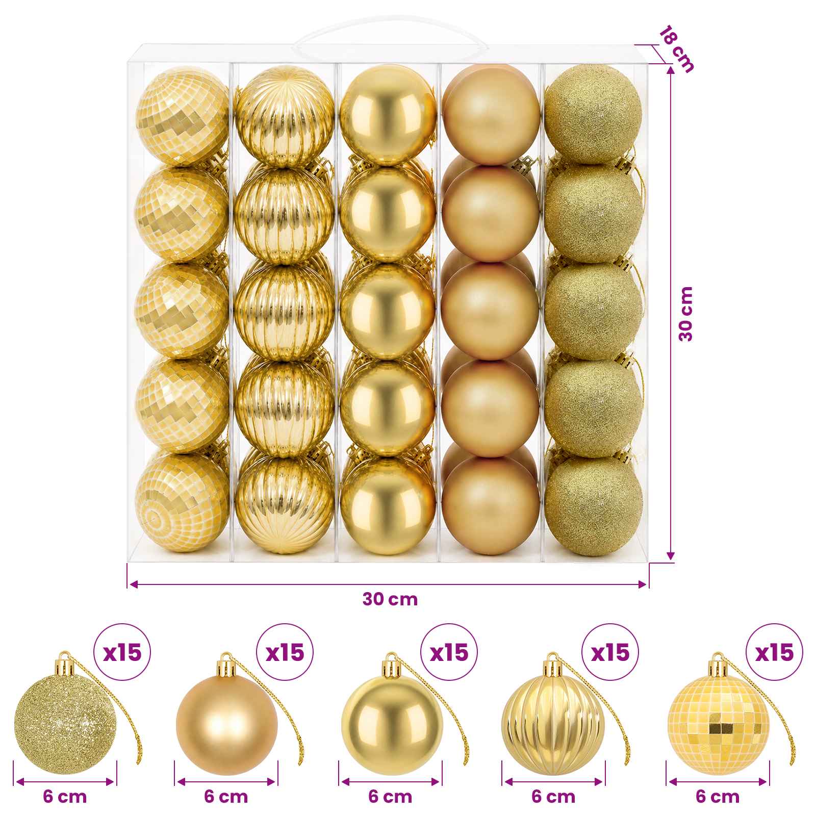 Set di Palline di Natale 75 pz Oro 6 cm Polistirolo
