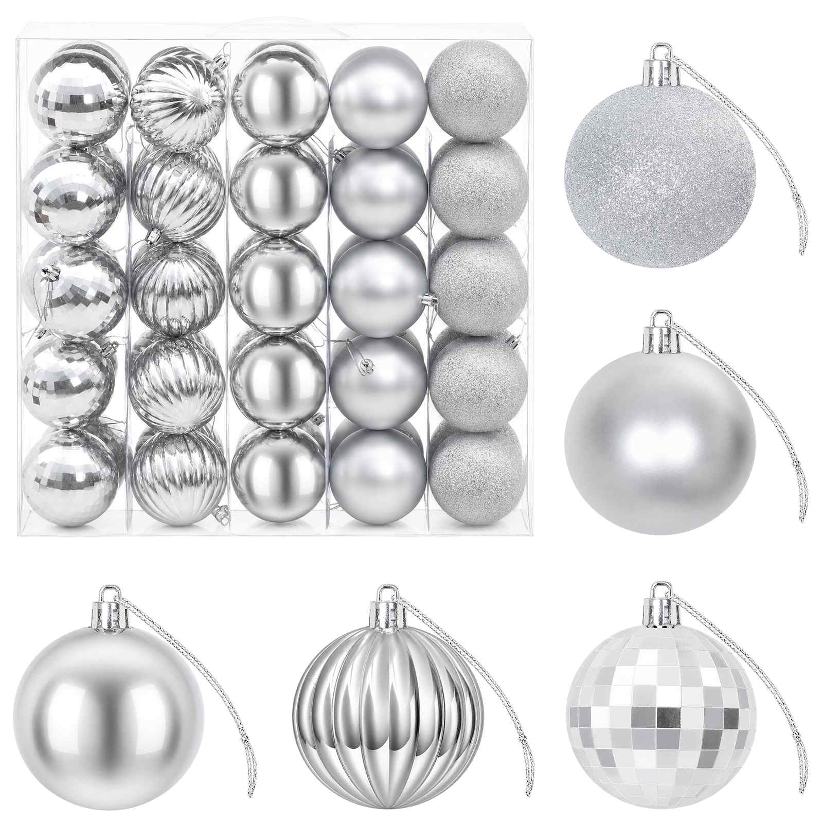 Set di Palline di Natale 75 pz Argento 6 cm Polistirolo